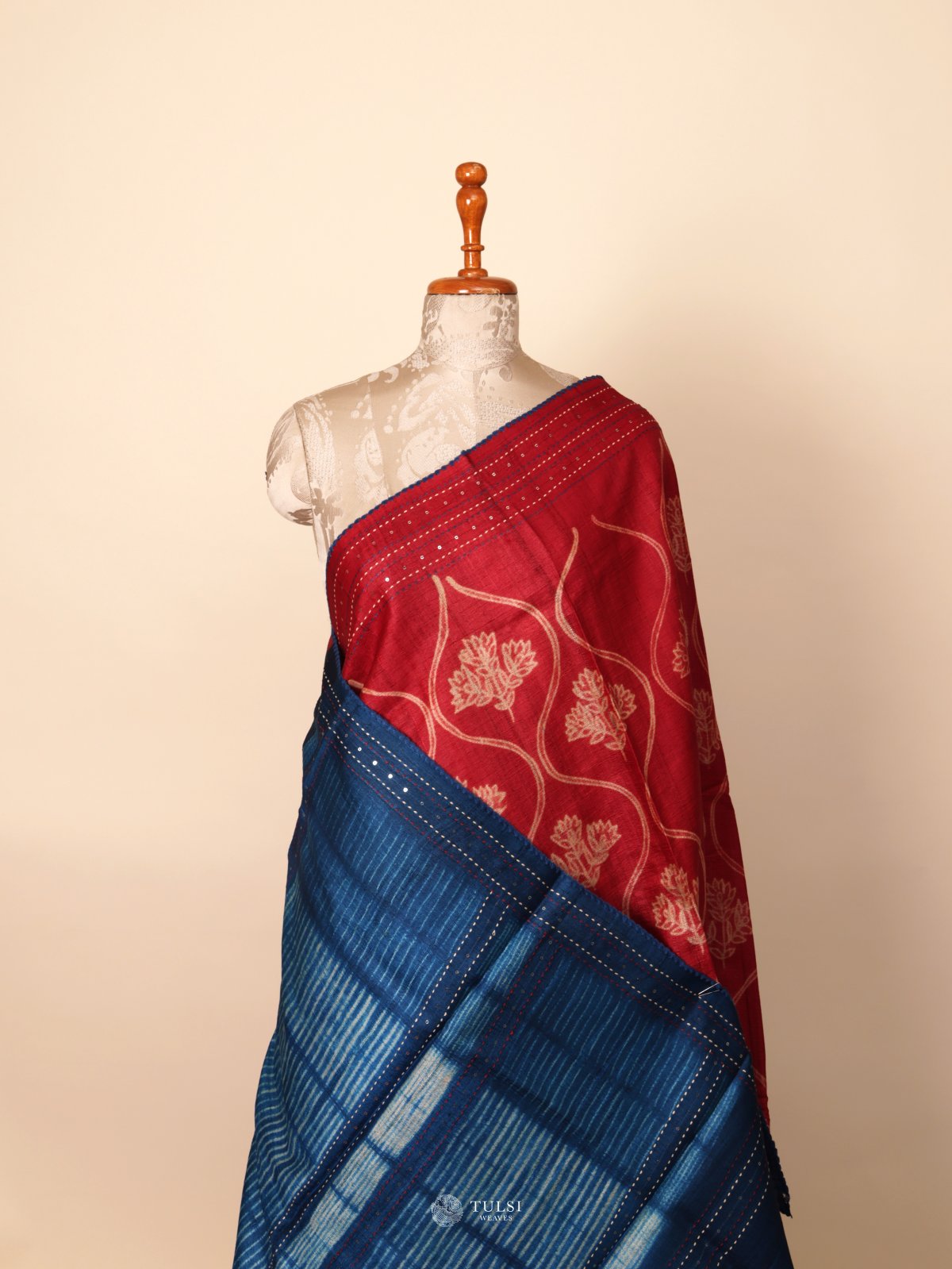 Red Shibori Tussar Silk Saree