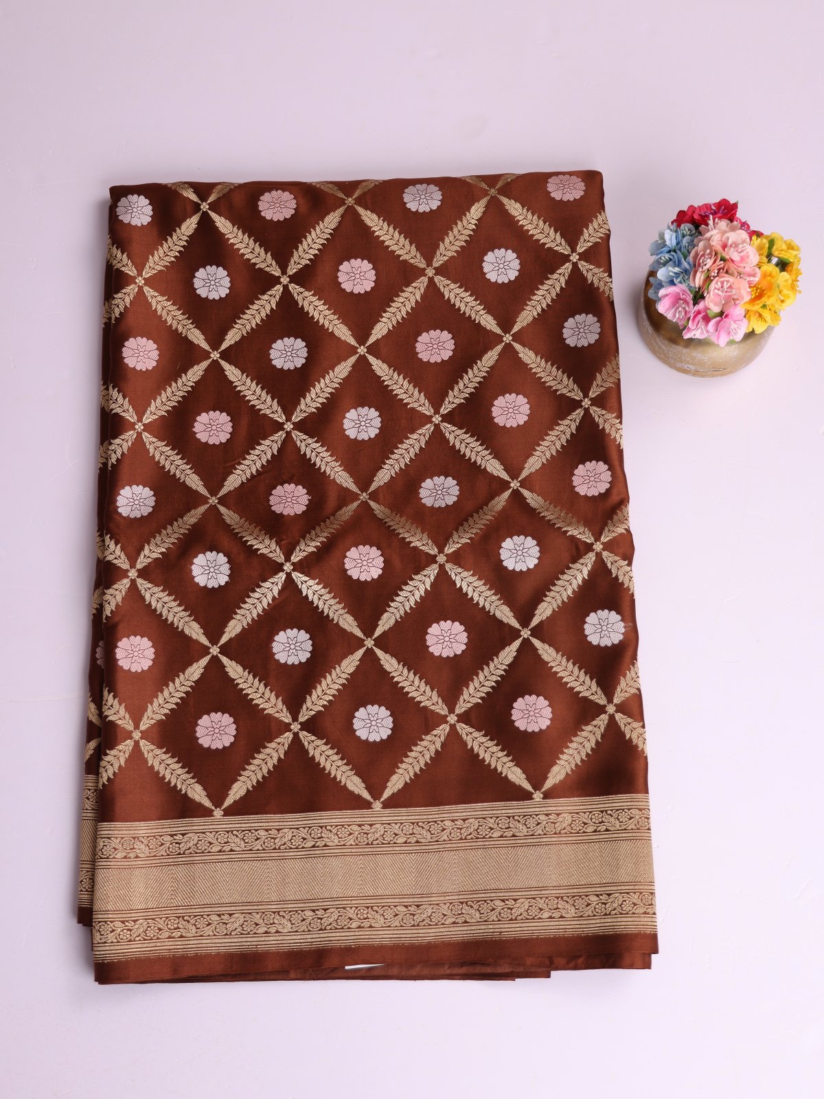 Chocolate Brown Mashru Silk Saree
