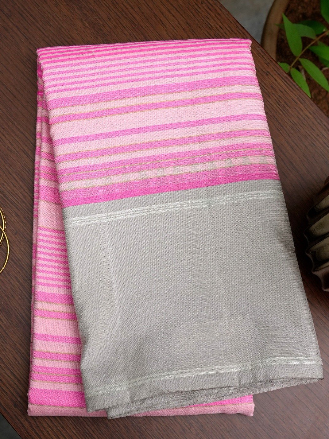 Light & Dark Pink Striped Kanjeevaram Silk Saree