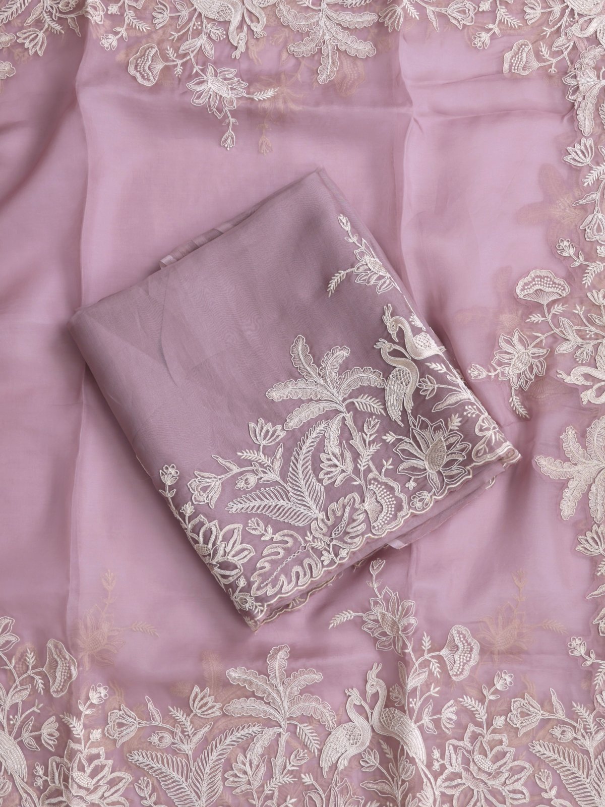 Dusty Mauve Embroidered Organza Salwar Material