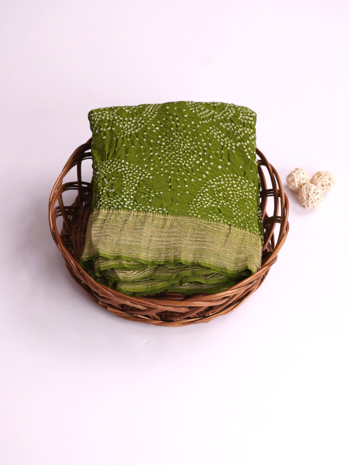 Mehndi Green Bandhini Silk Saree with Zari Border
