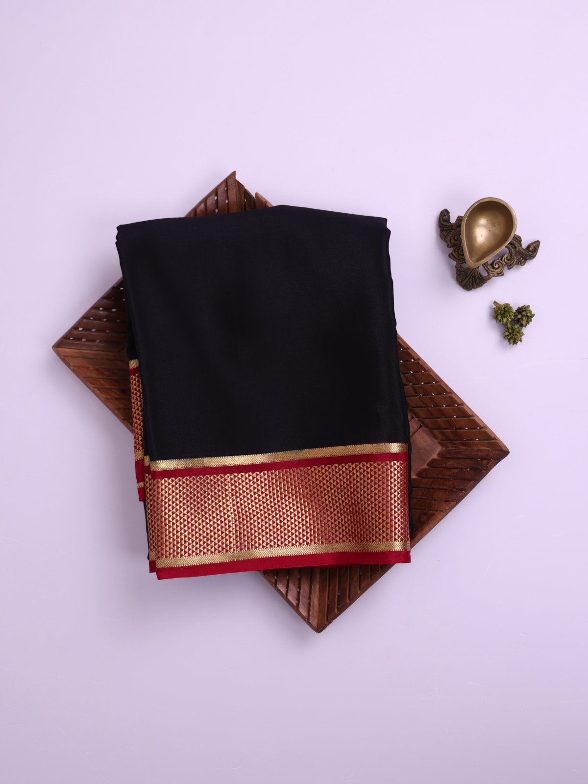 Black Mysore Silk Saree with Dark Red Zari Border
