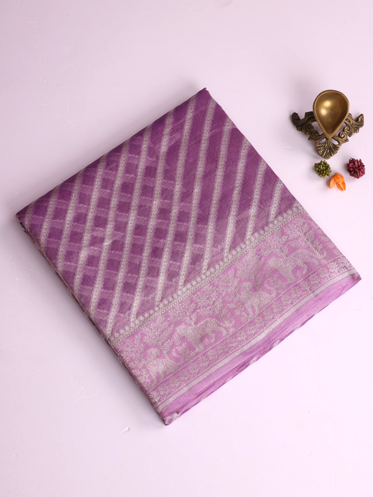 Lavender Zari Striped Tissue Organza Silk Saree