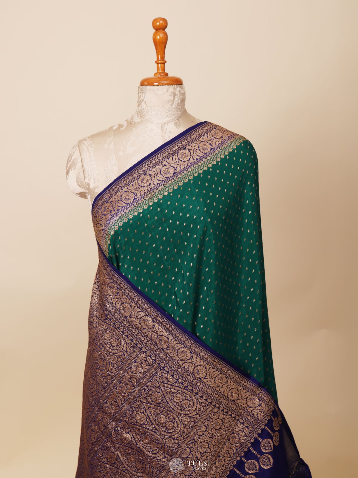Dark Green Banaras Crepe Silk Saree