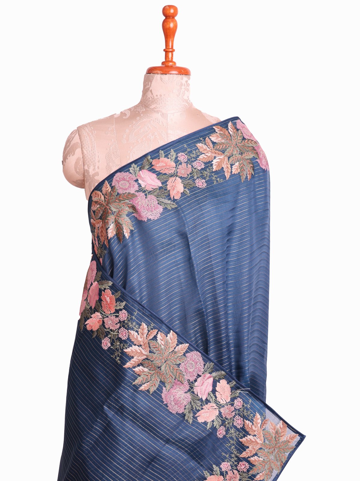 Indigo Blue Organza Embroidery Saree