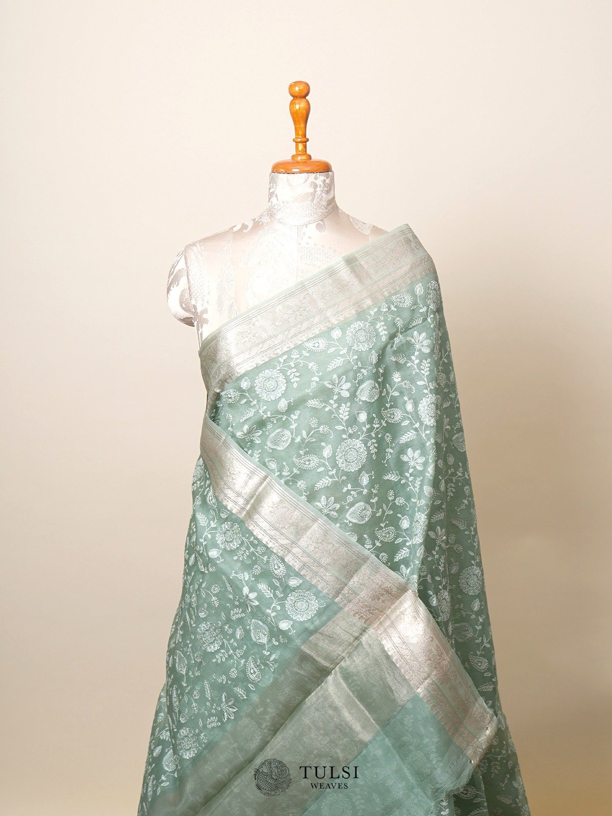 Green Embroidered Organza Saree