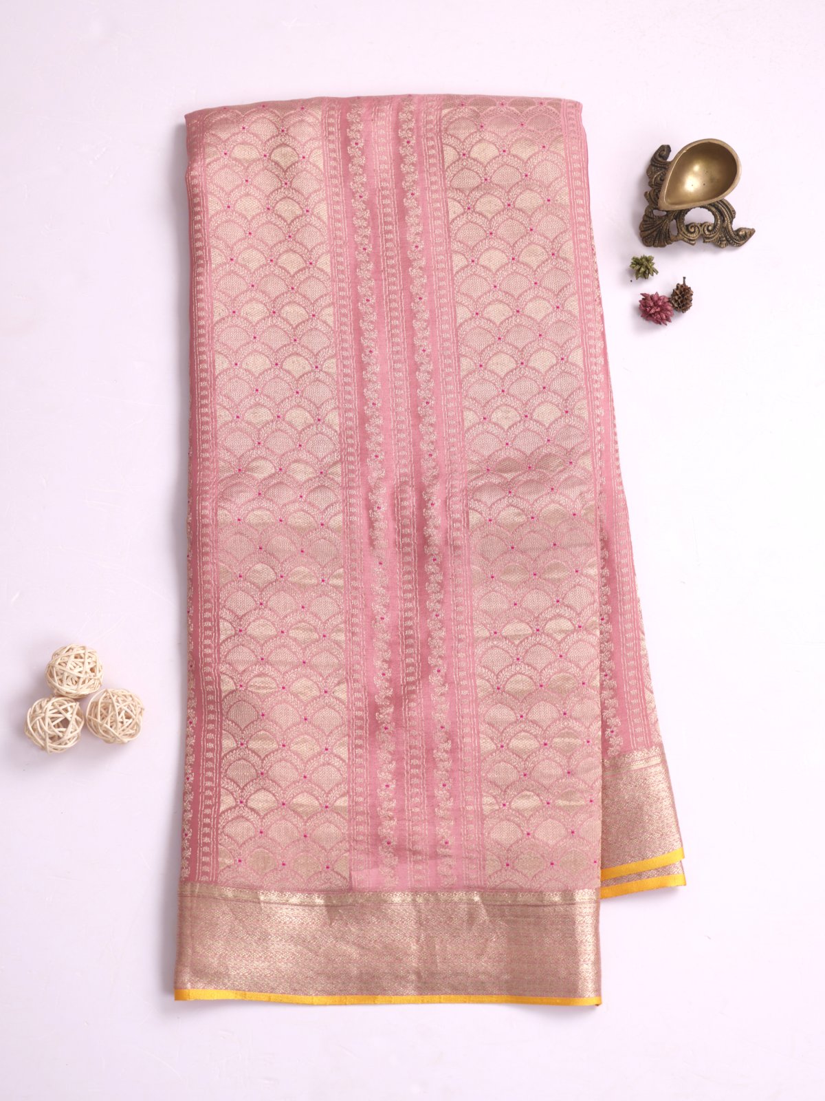 Pastel Pink Banaras Crepe Silk Saree