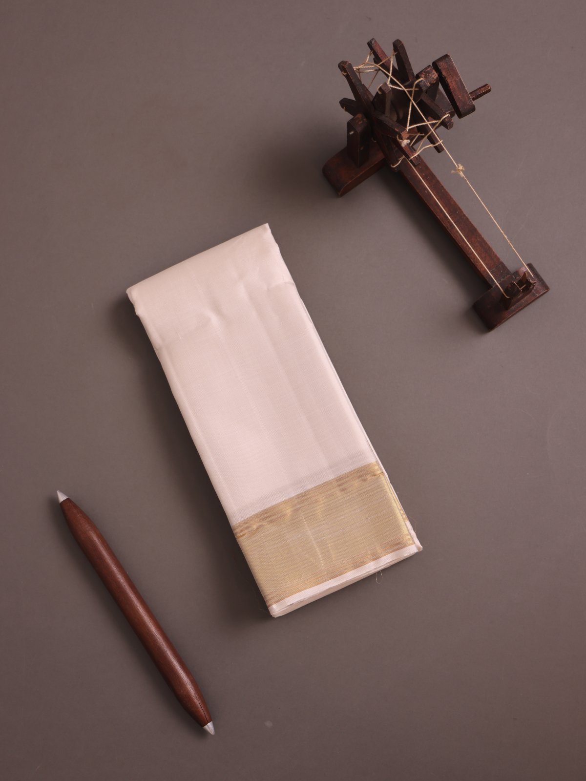 Off White Silk Dhoti With Zari Border 