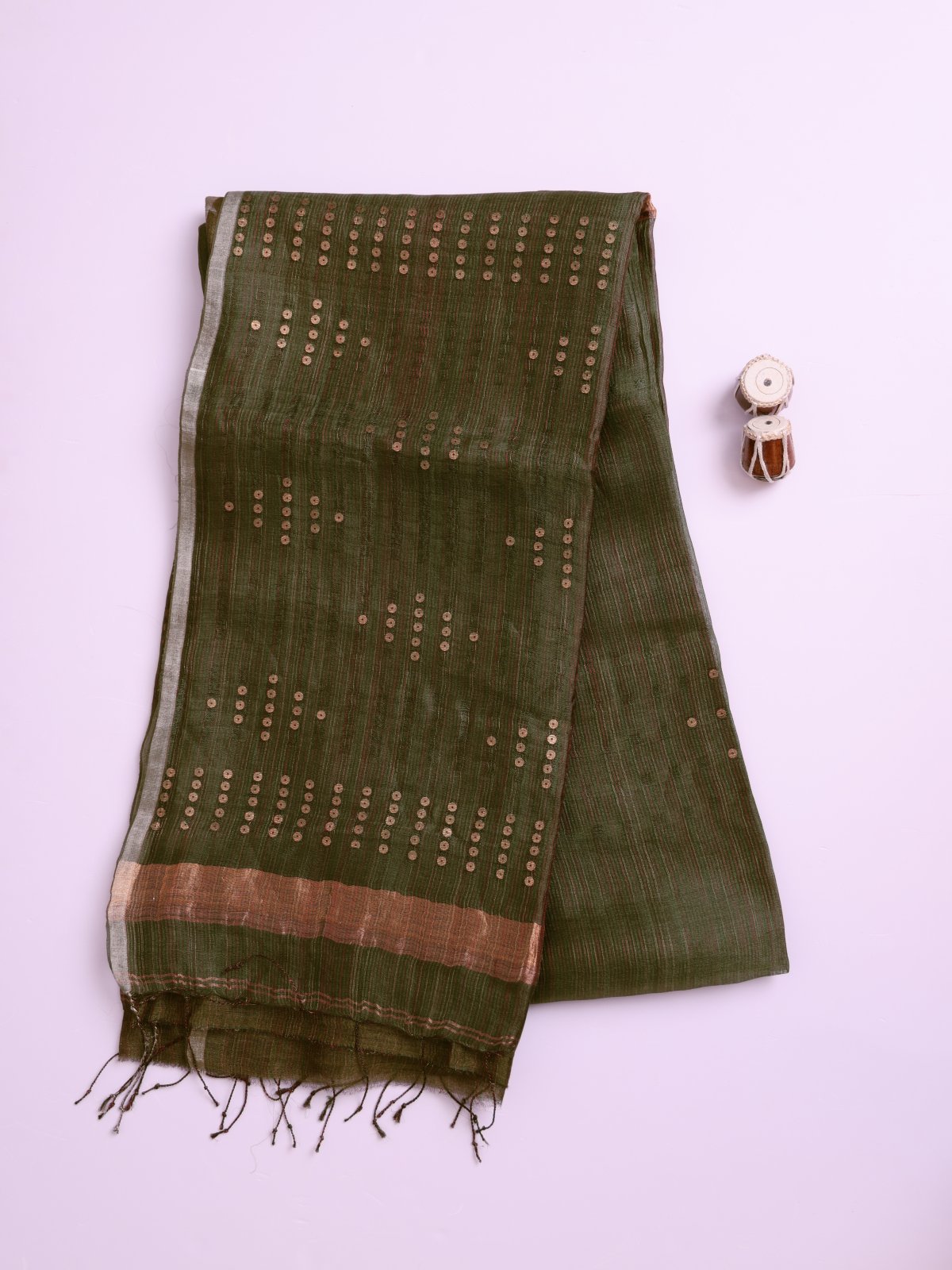 Olive Green Kora Jute Saree