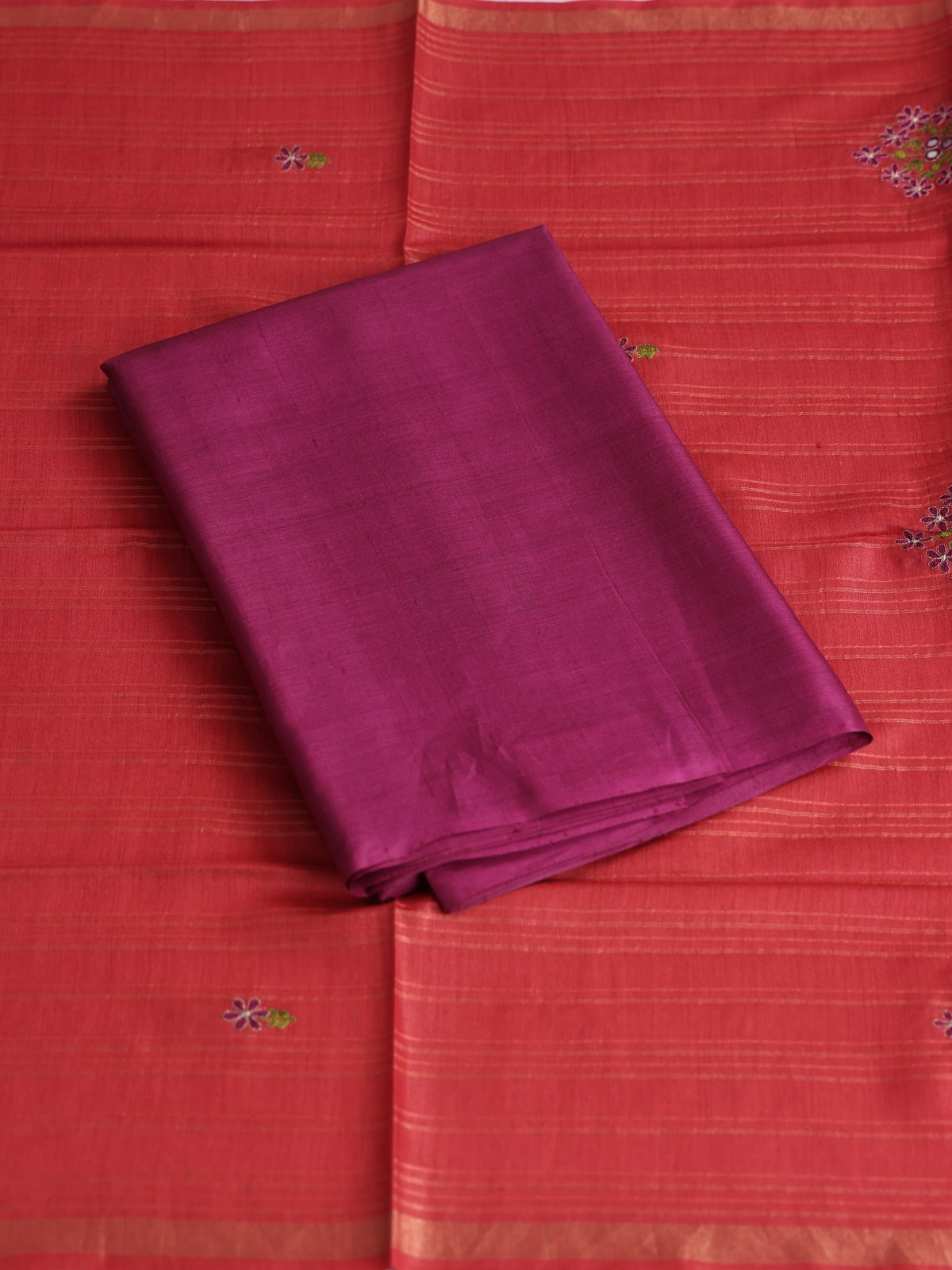 Dark Mauve Tussar Salwar Material With Embroidered Dupatta