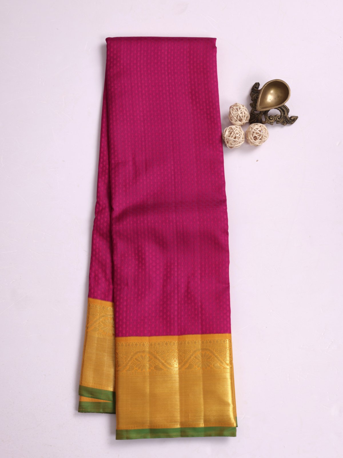 Magenta Kanjeevaram Silk Saree With Yellow Zari Border
