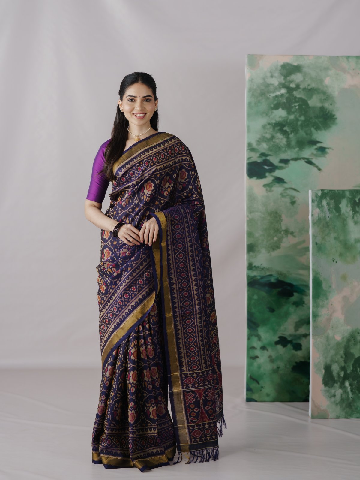 Dark Navy Blue Patola Silk Saree