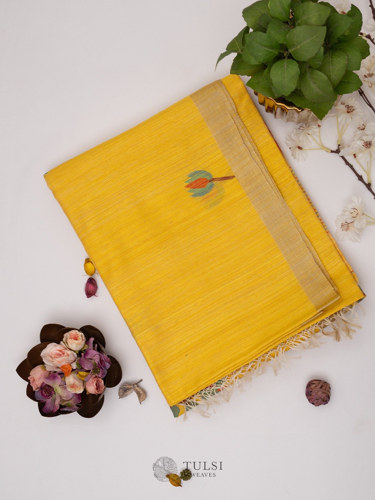 Yellow Tussar Jamadani Silk Saree