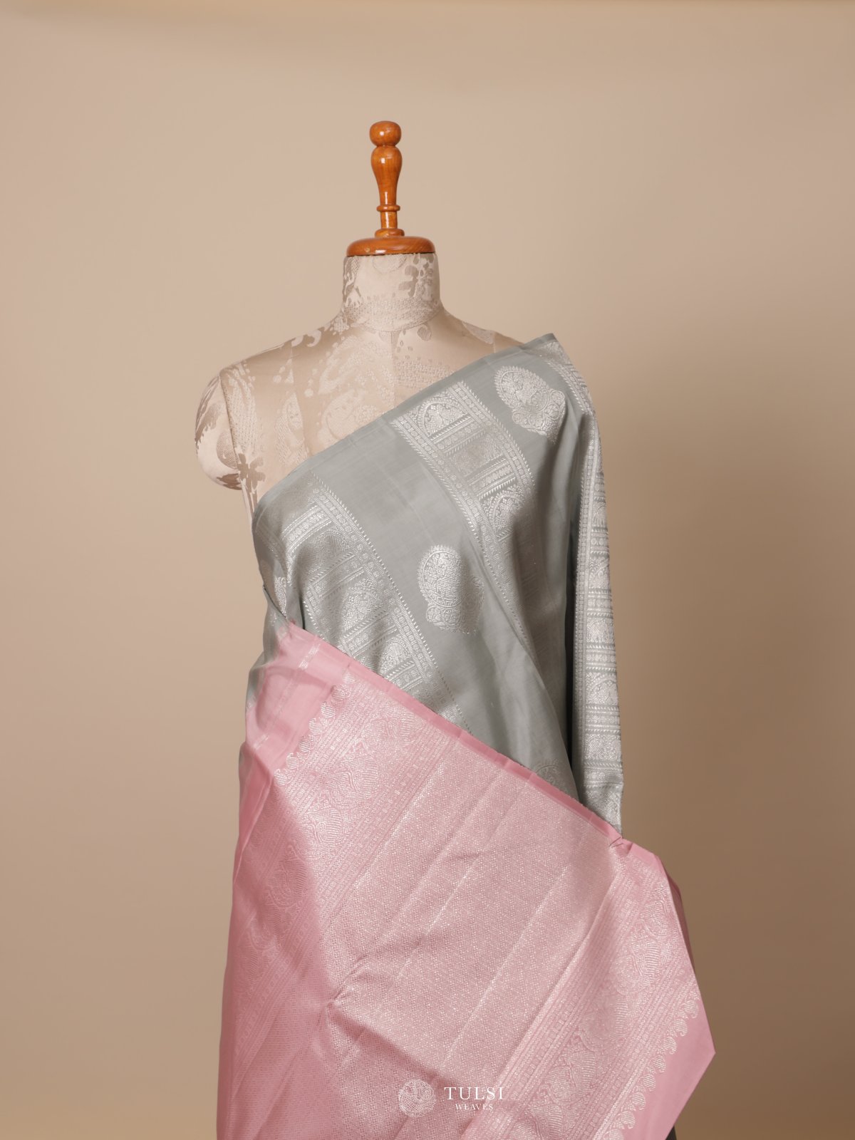 Light Grey Kenjeevaram Silk Saree 