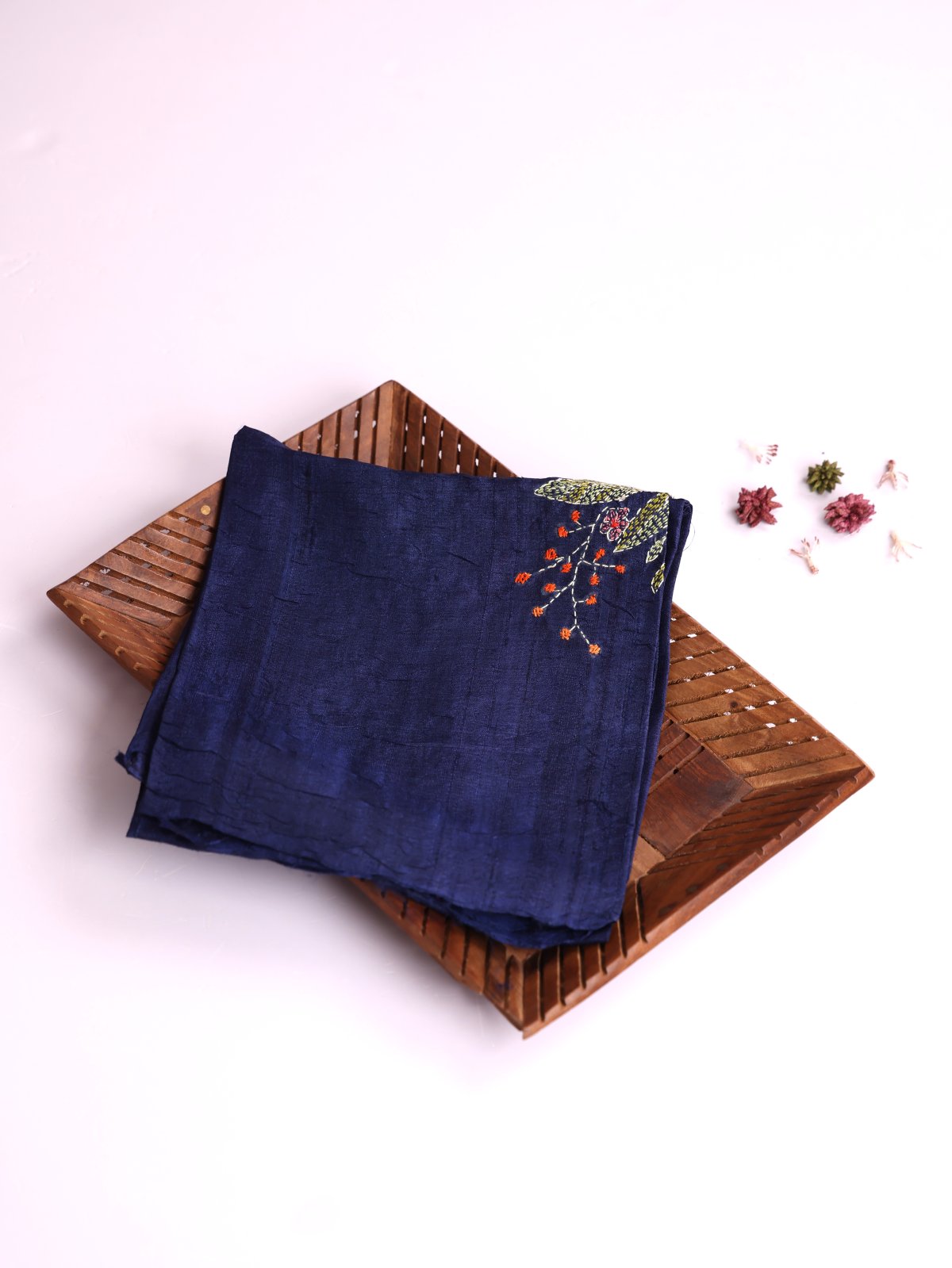 Navy Blue Embroidered Tussar Silk Blouse