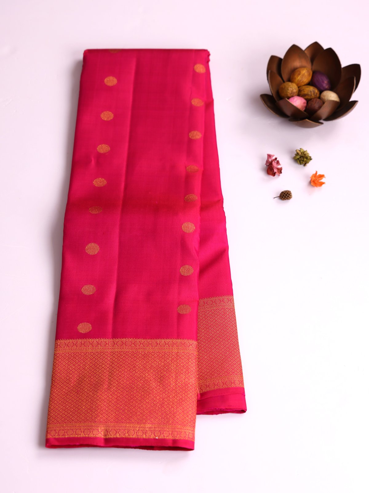 Reddish Pink Kanjeevaram Silk Saree with Zari Border