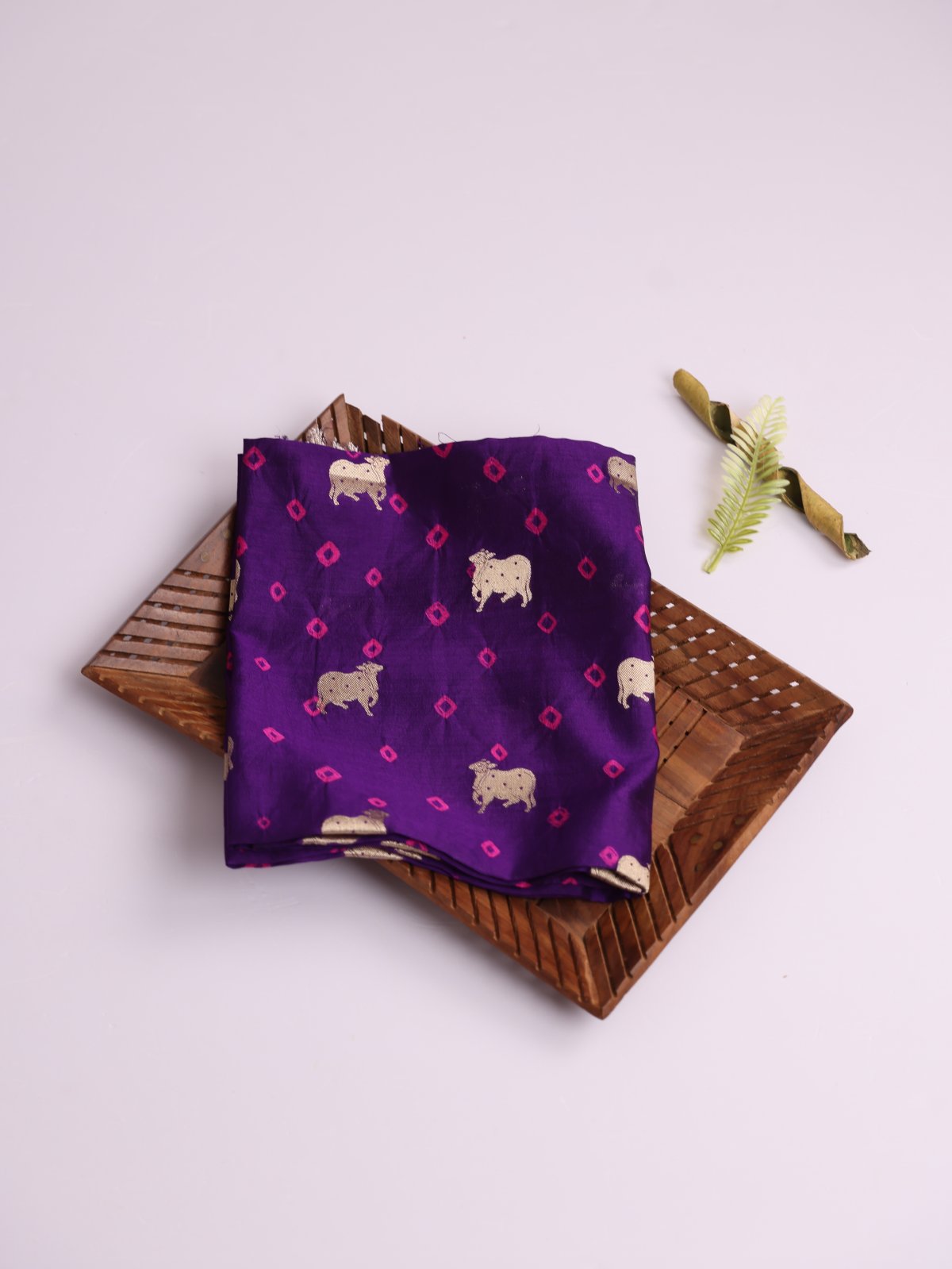 Dark Purple Silk Bandhani Blouse With Cow Motifs
