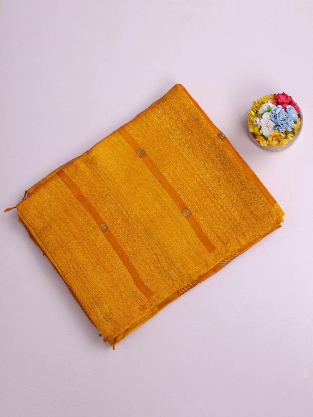 Mustard Yellow Kora Jute Saree