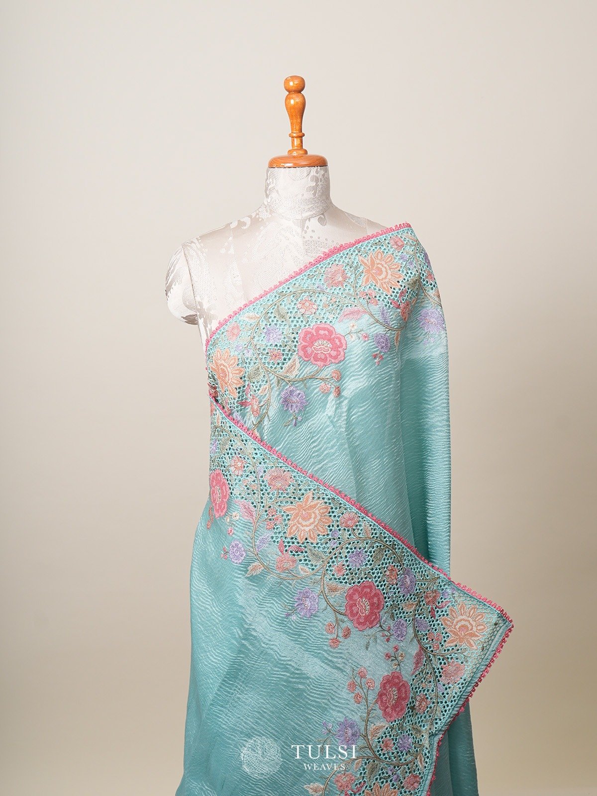 Light Blue Tissue Organza Silk Saree