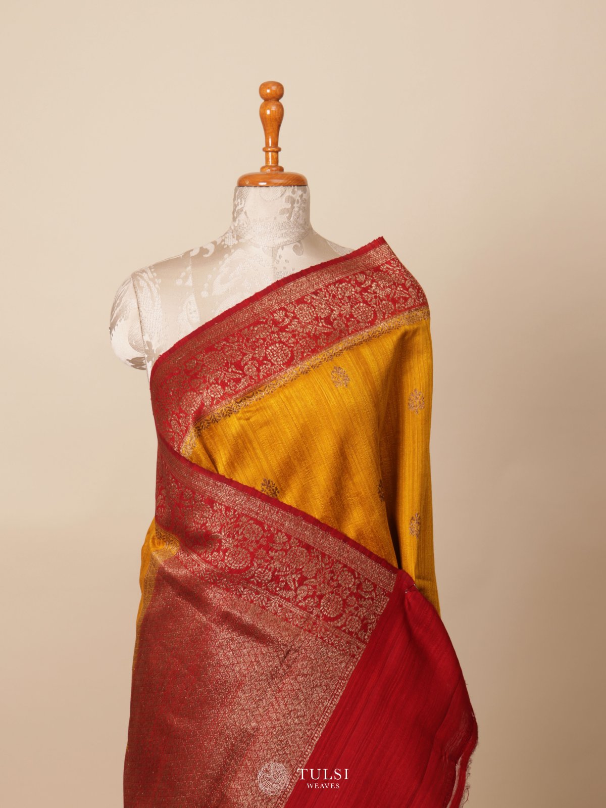 Mustard Yellow Banaras Tussar Silk Saree