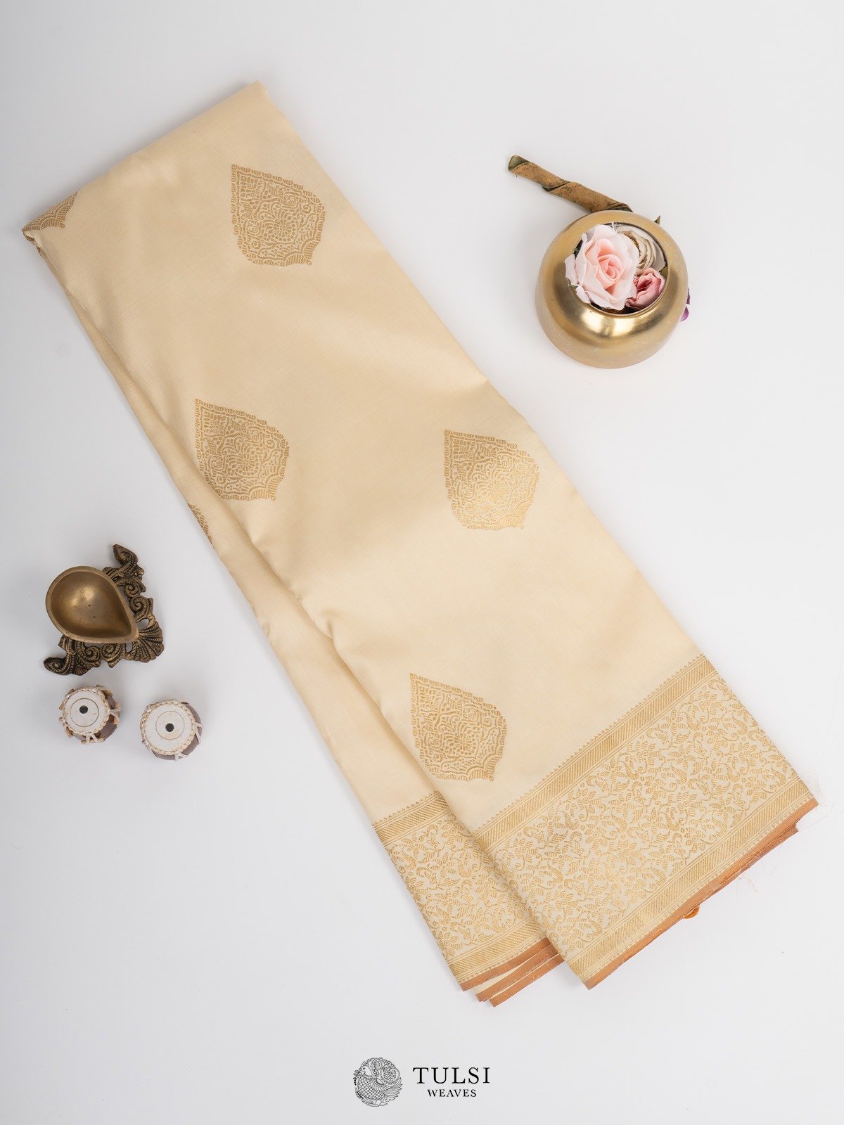 Off-White Kanjeevaram Silk Saree with Self Border