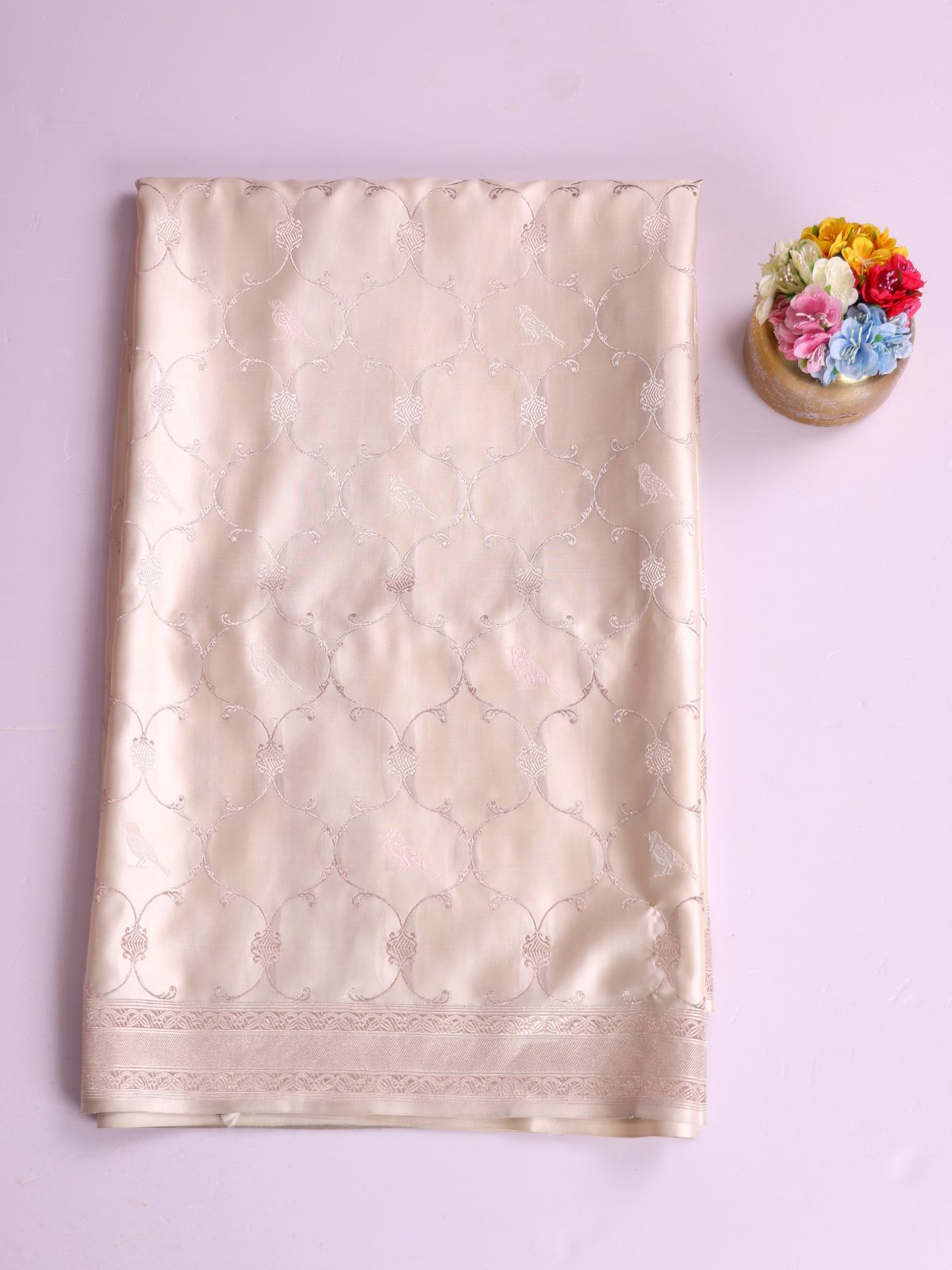 Off White Mashru Silk Saree