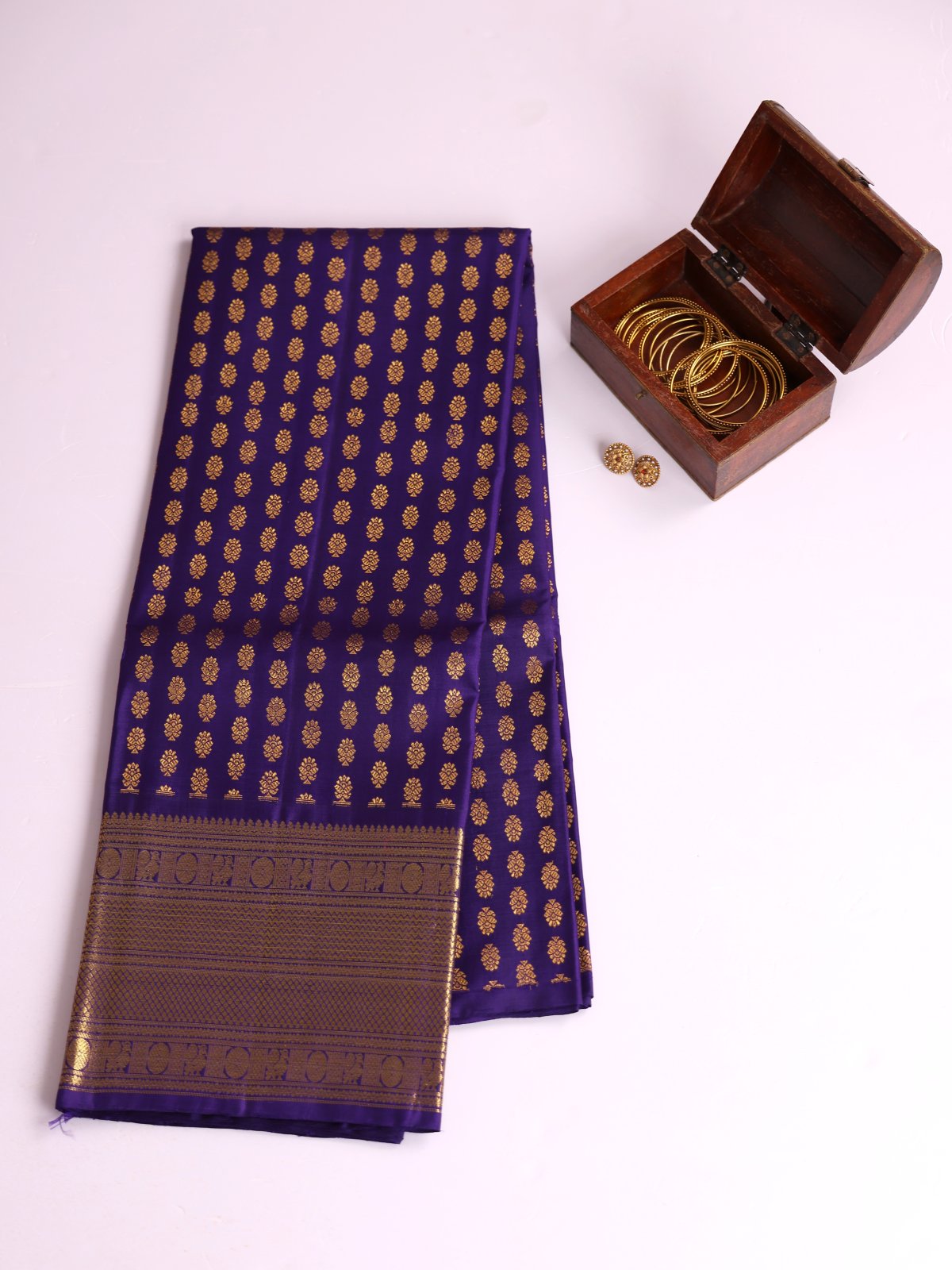 Dark Violet Kanjeevaram Silk Pavadai with Zari Border