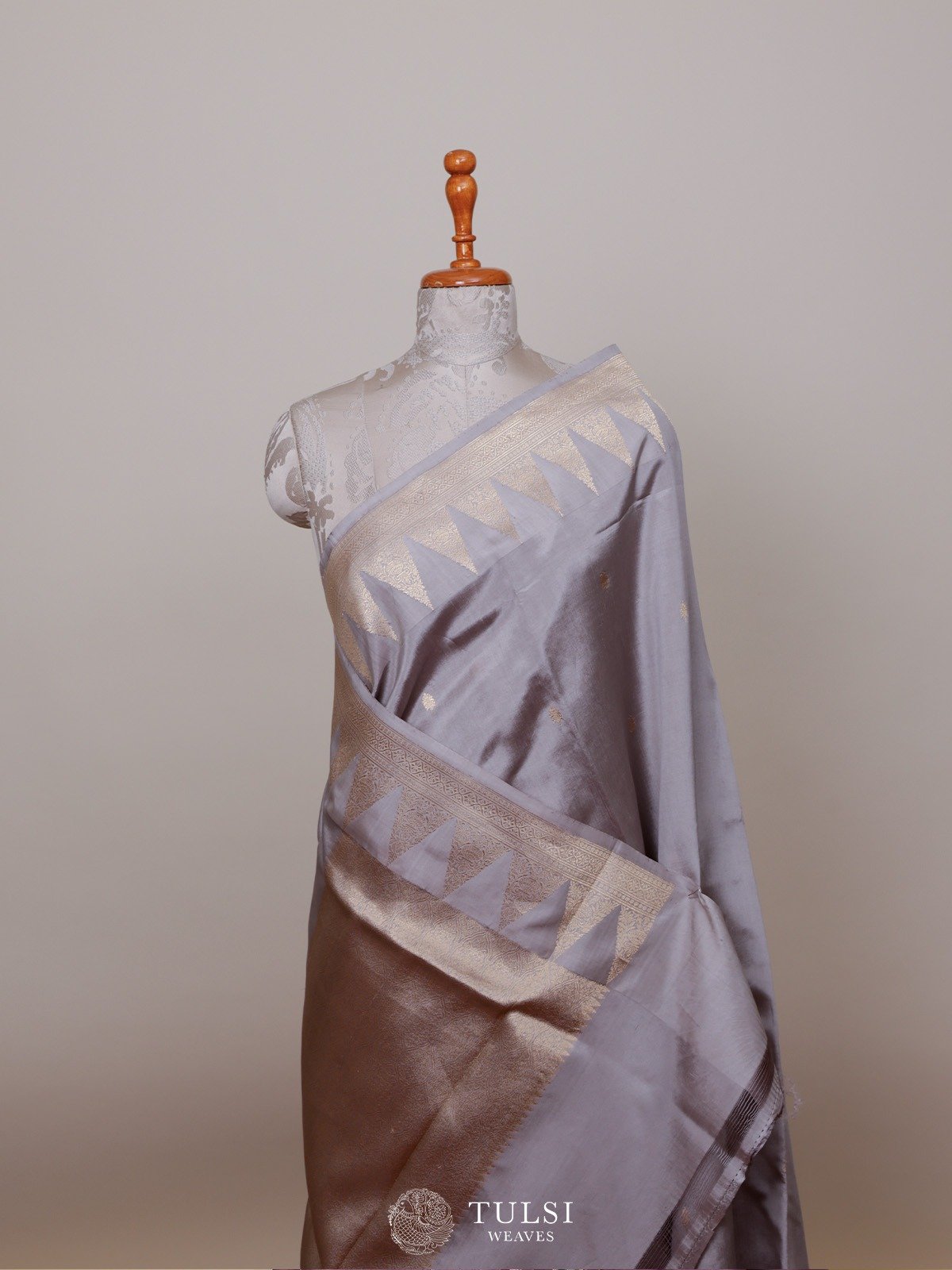 Grey Mashru Silk Saree with Zari Border