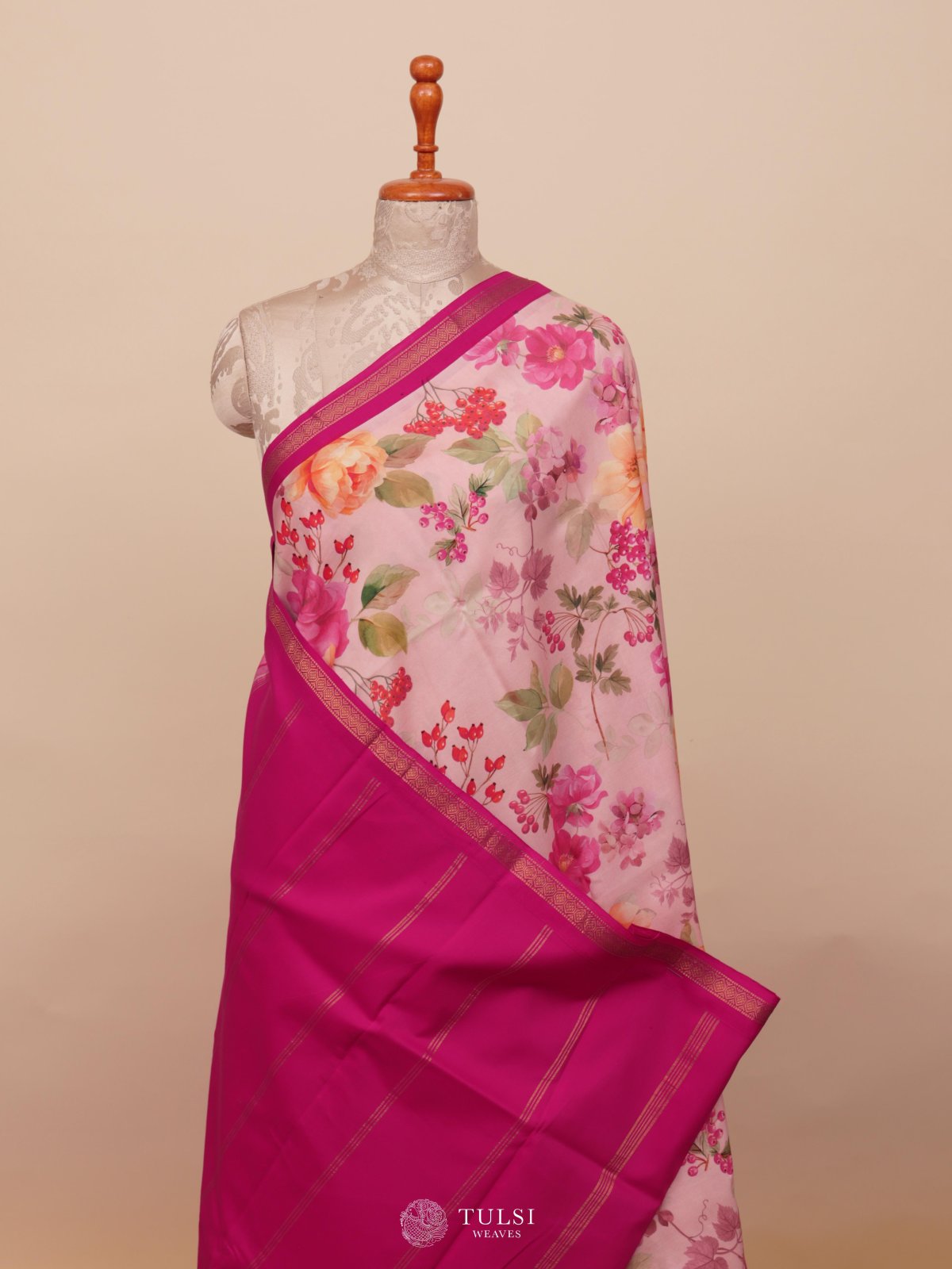 Pink Printed Kanjeevaram Silk Saree