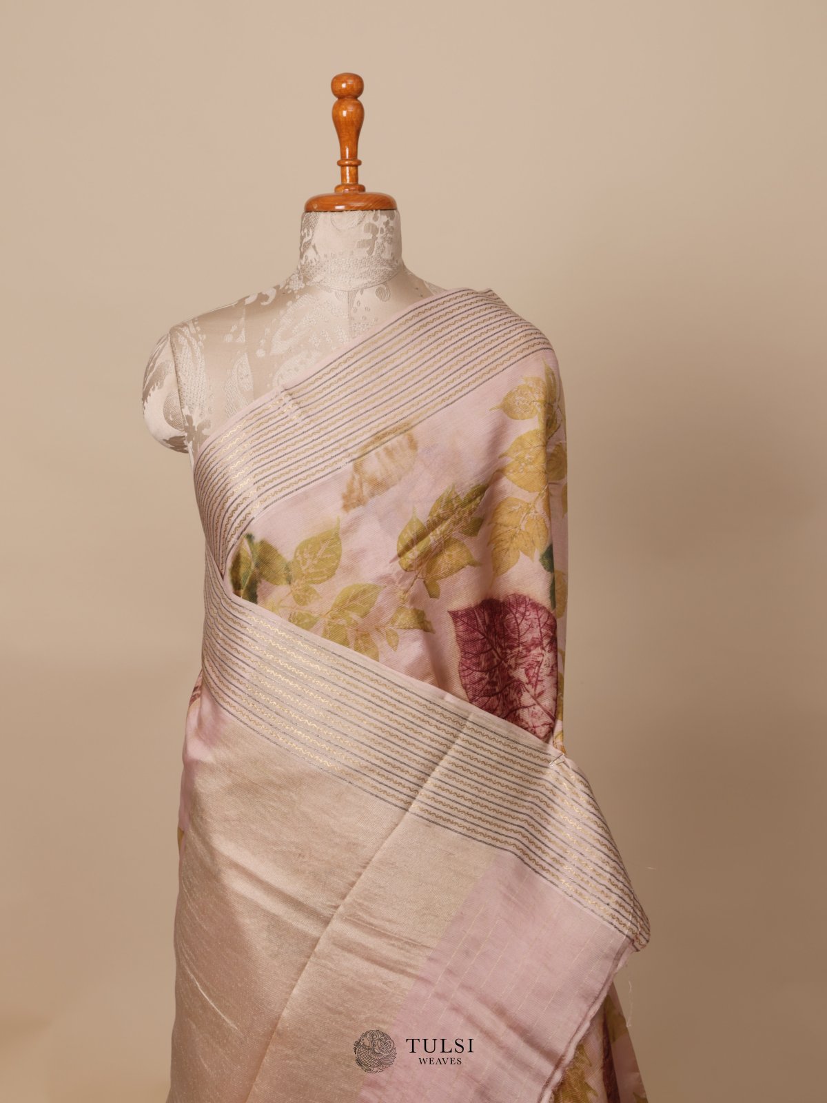 Pastel Pink Eco Print Silk Saree