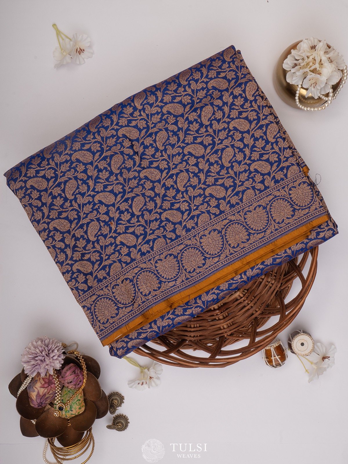 Navy Blue Banarasi Silk Saree with Antique zari