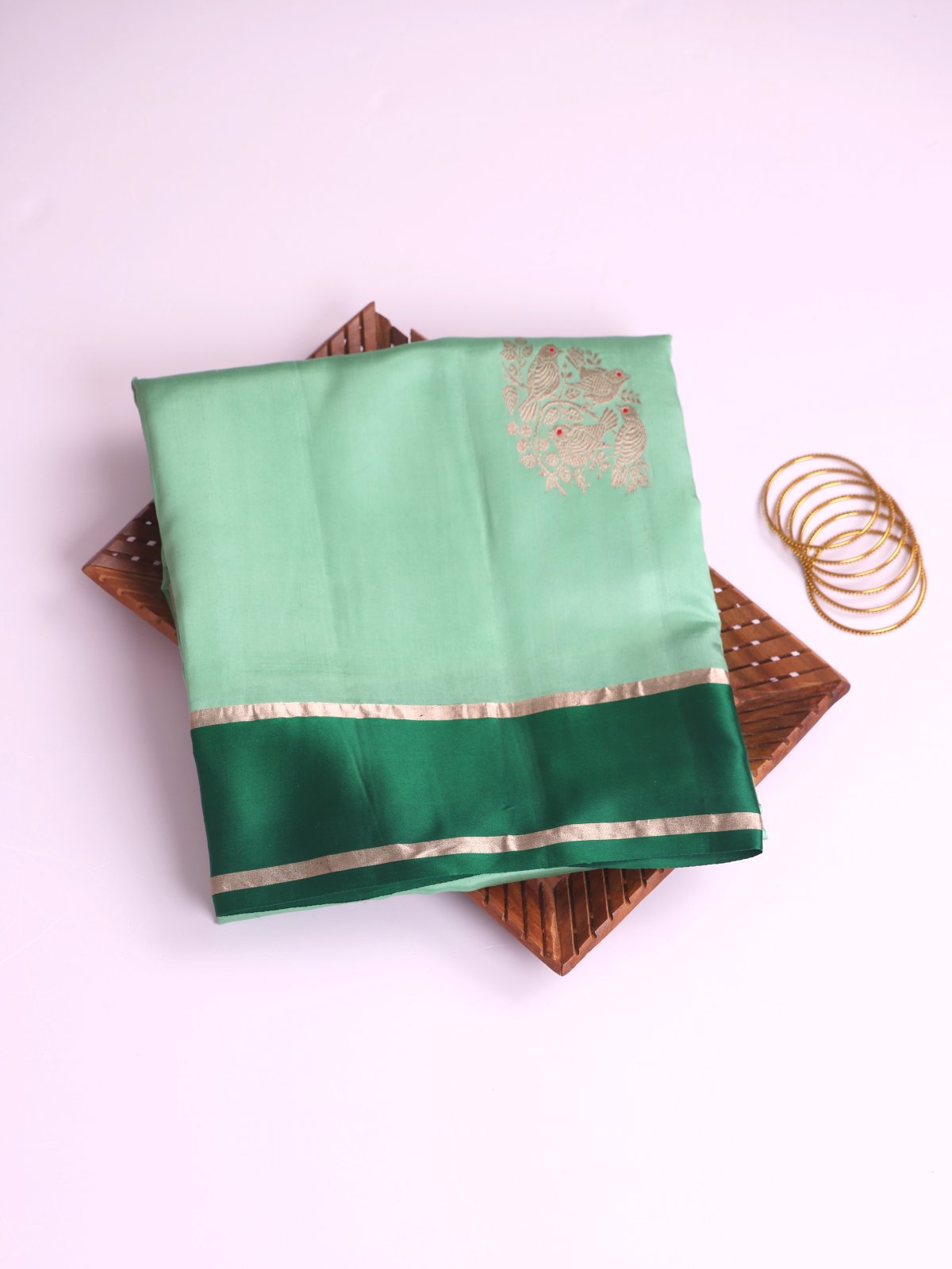 Rexona Green Mashru Silk Saree With Bottle Green Satin Border