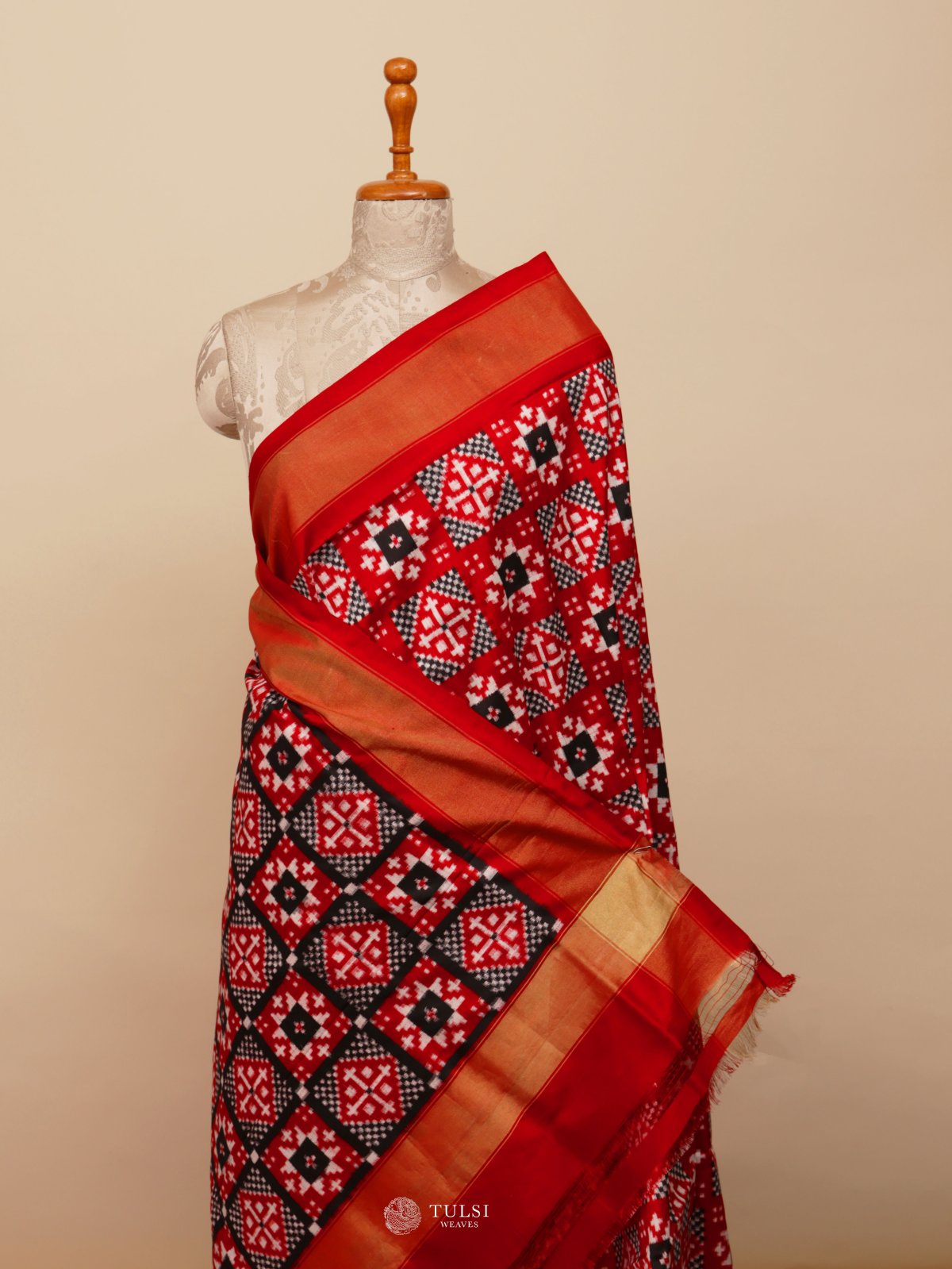 Red Ikat Silk Saree