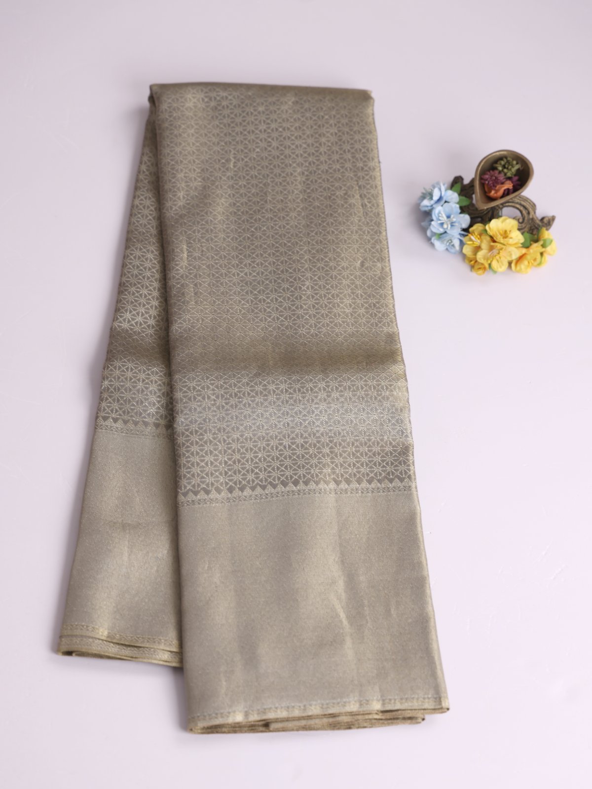 Gray Tissue Brocade Kanjeevaram Silk Saree