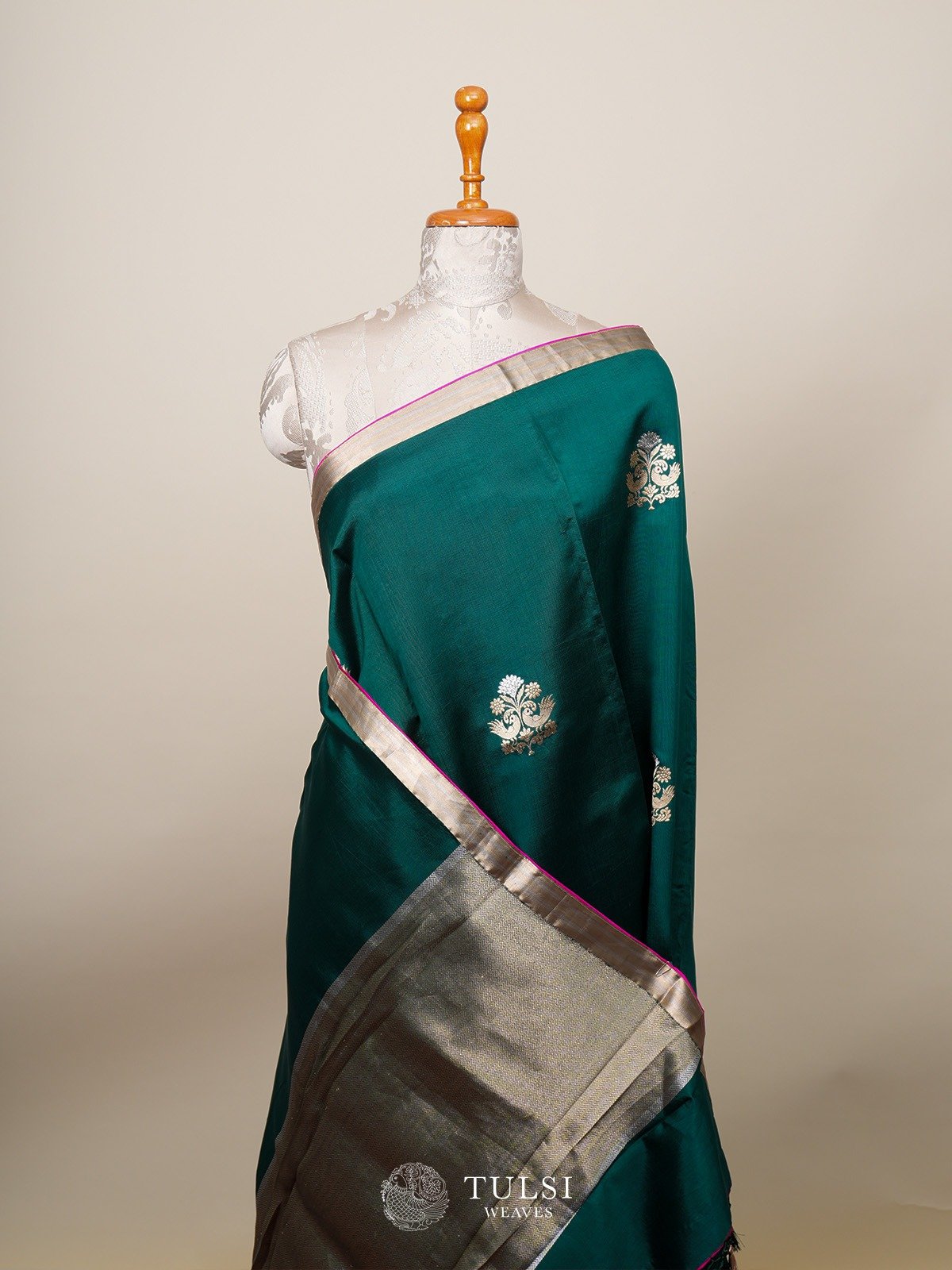 Green Banarasi Silk Blouse with pink blouse