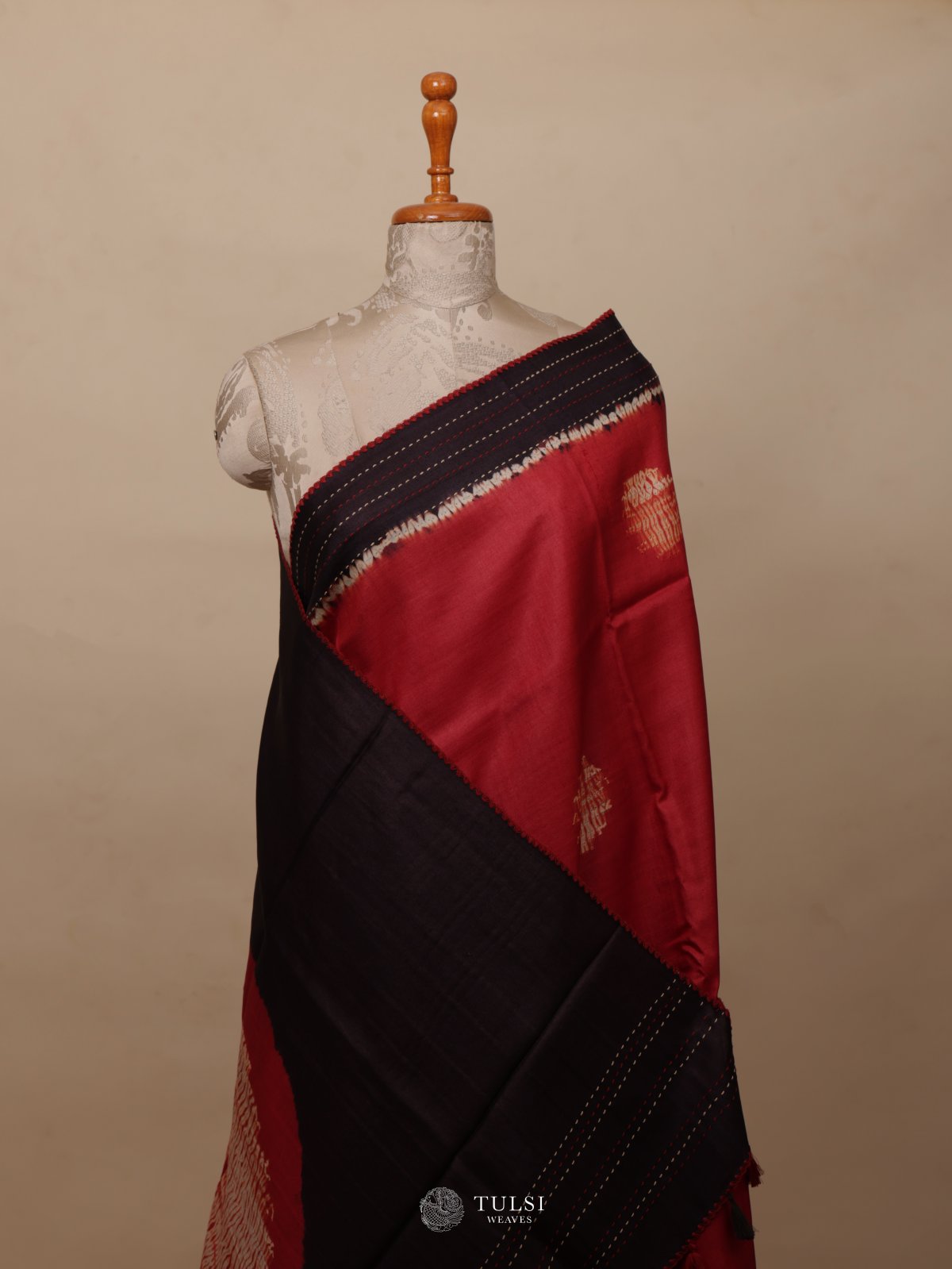 Red Shibori Tussar Silk Saree