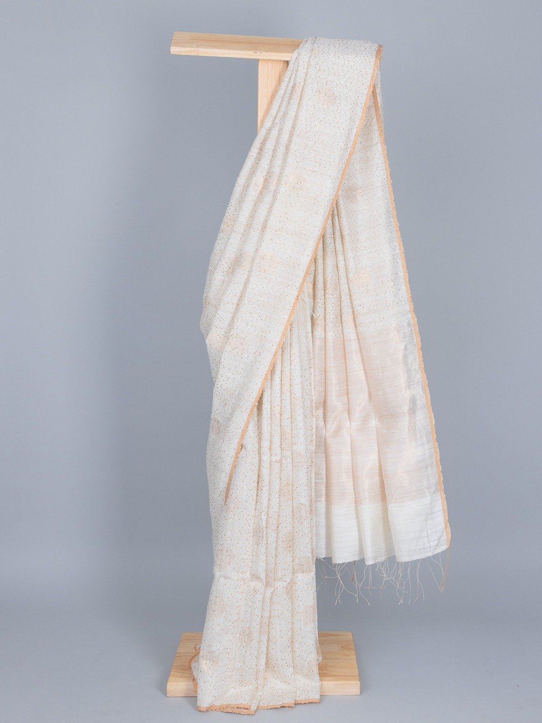 White Woven Tussar Silk Saree