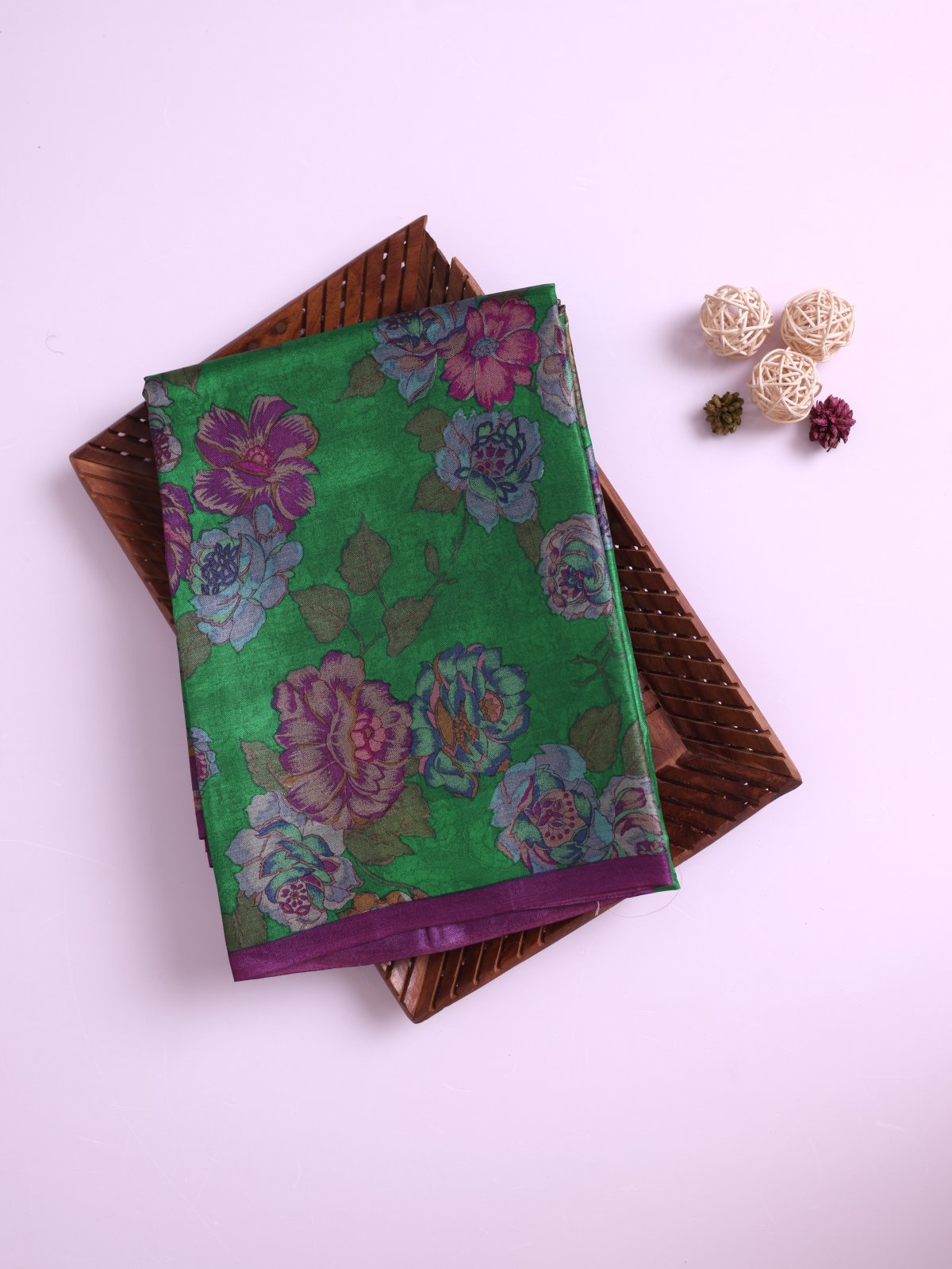 Emerald Green Printed Tussar Silk Saree