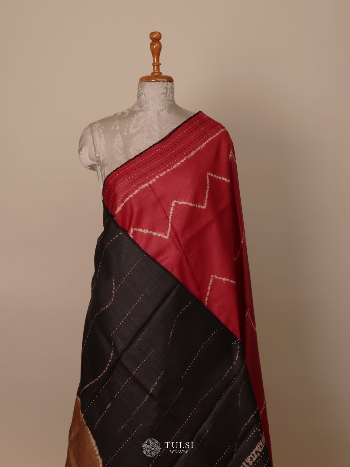 Red Shibori Tussar Silk Saree