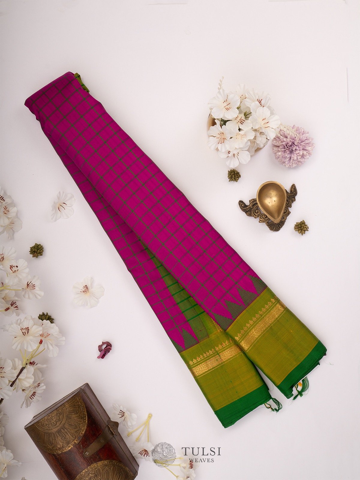 Pink Gadwal Silk Saree with Green Border