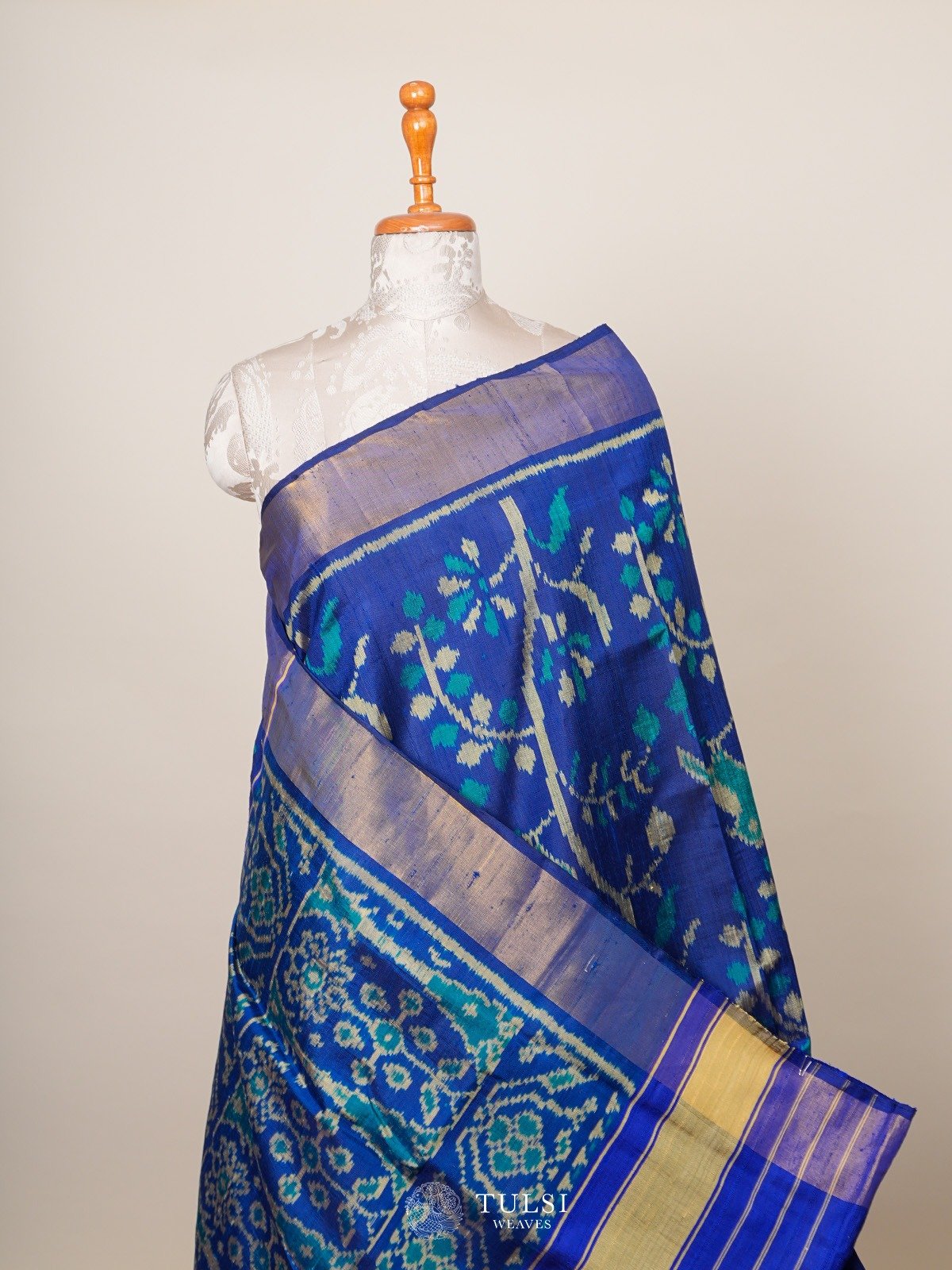 Royal Blue Ikat Raw Silk Saree