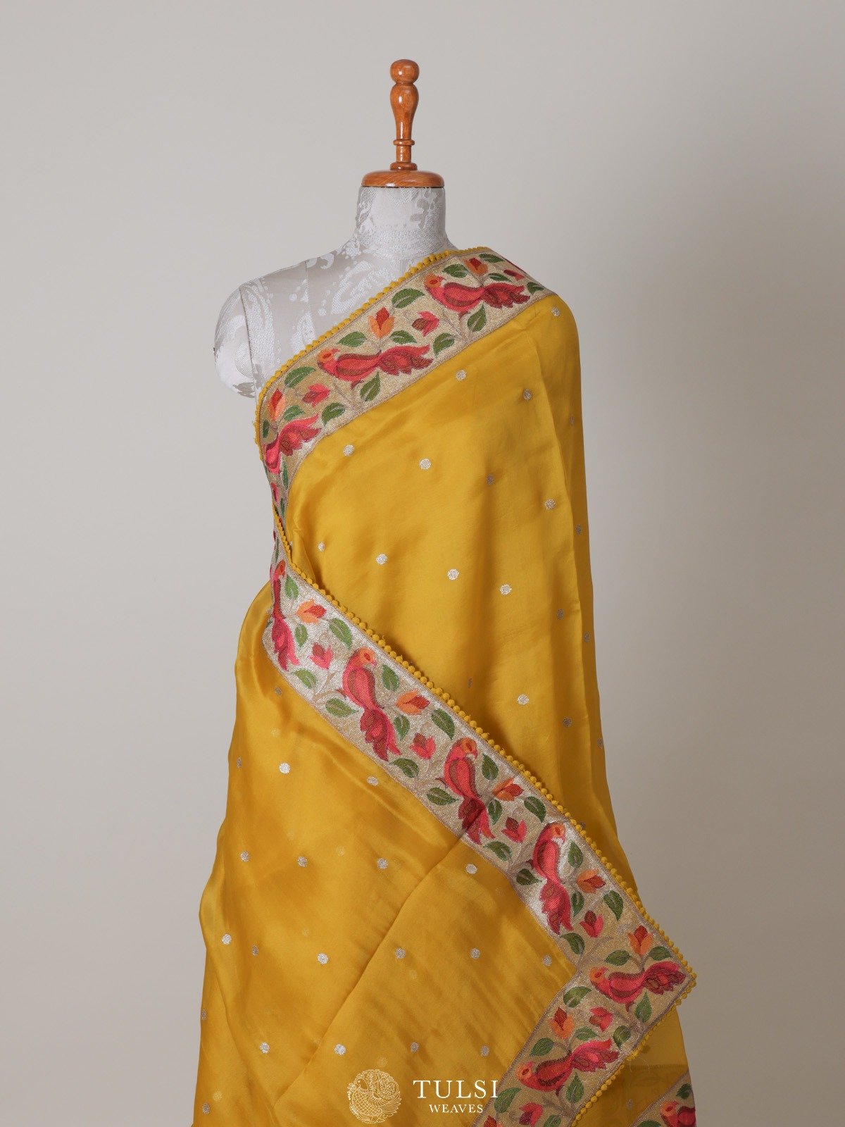 Mustard Organza Silk Saree 