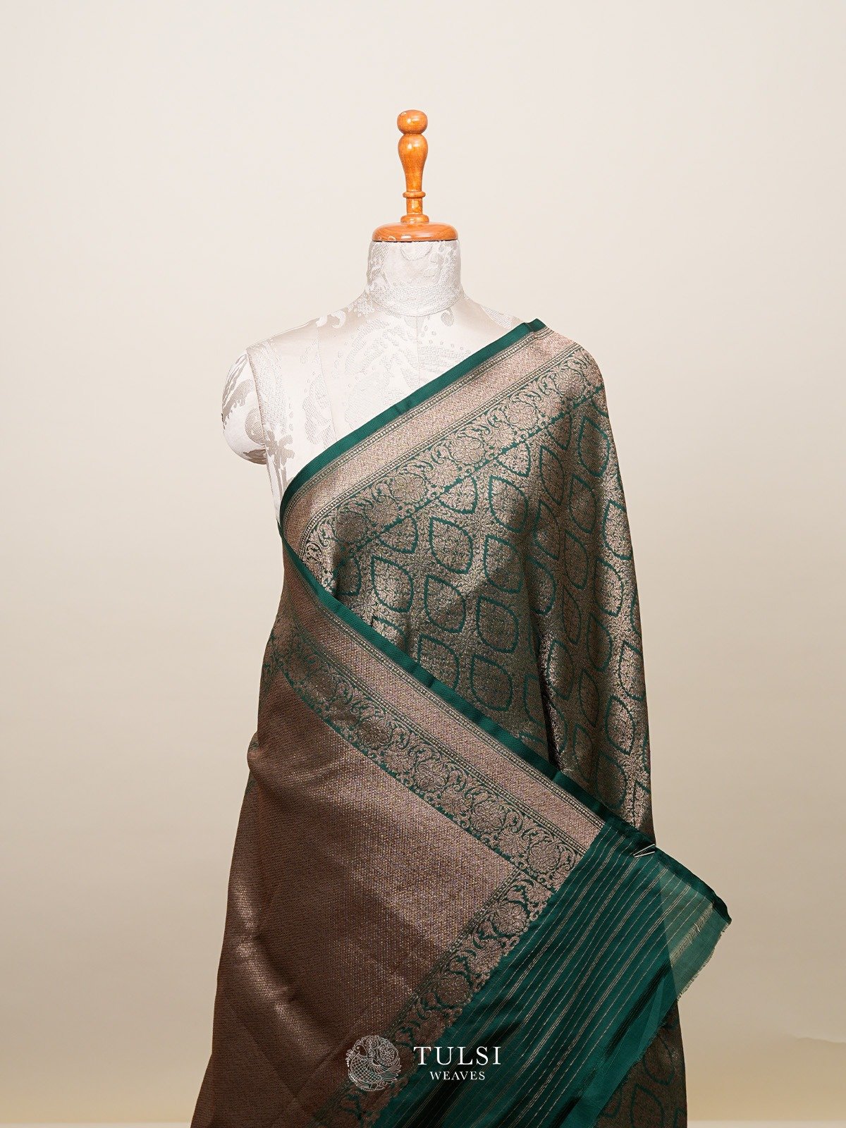 Green Banarasi Silk Saree with Self Zari Border