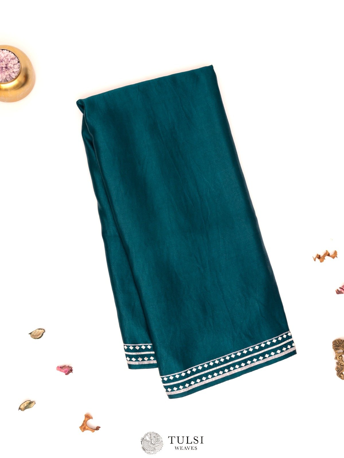 Indigo Mashru Silk Saree with Geometric Zari Border