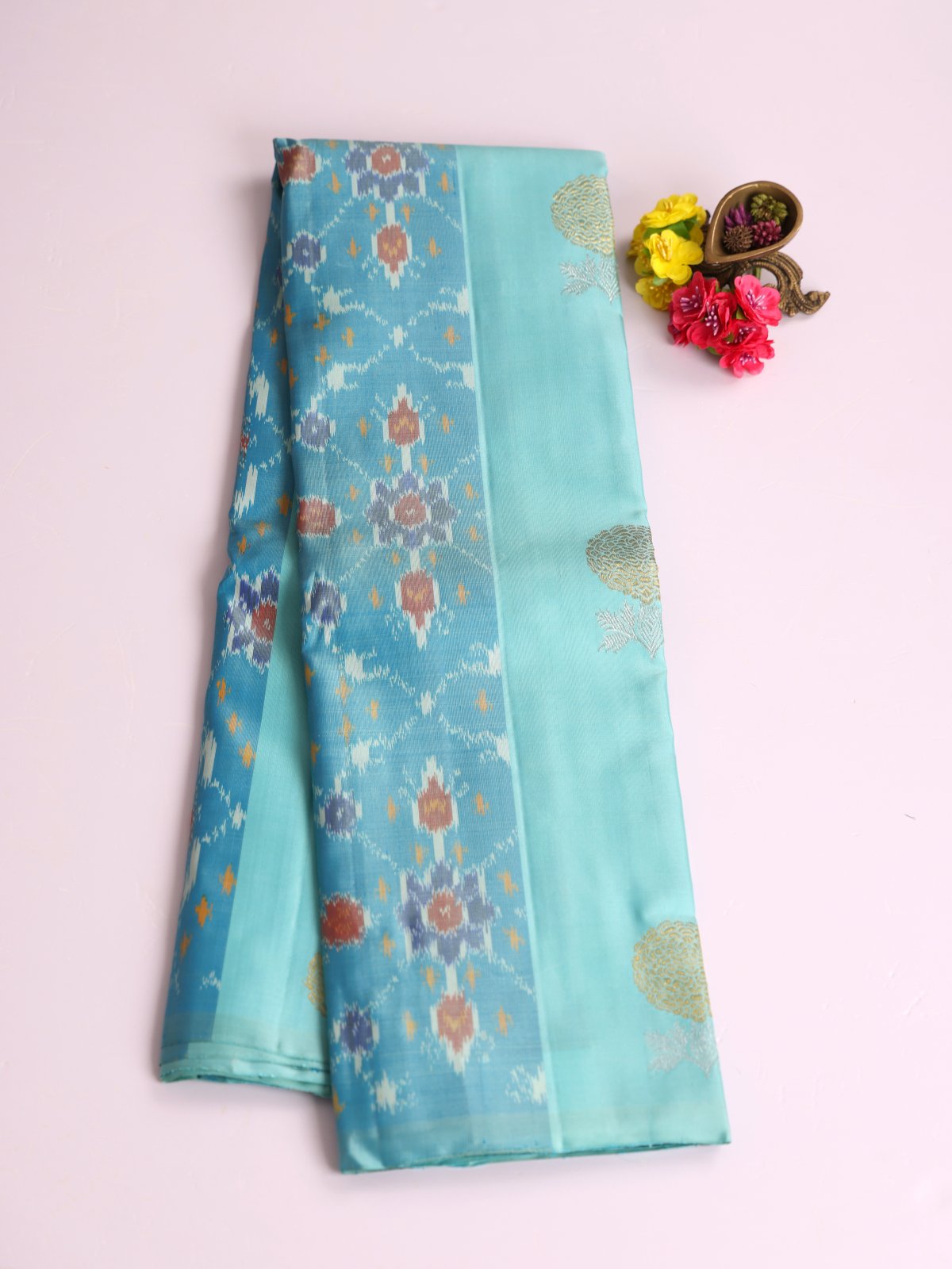 Light Blue Kanjeevaram Ikat Silk Saree