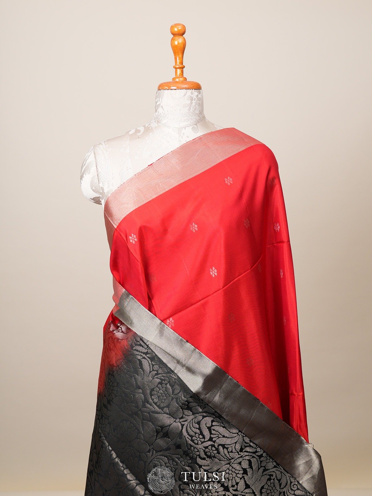 Red Soft Silk Saree With Black Border