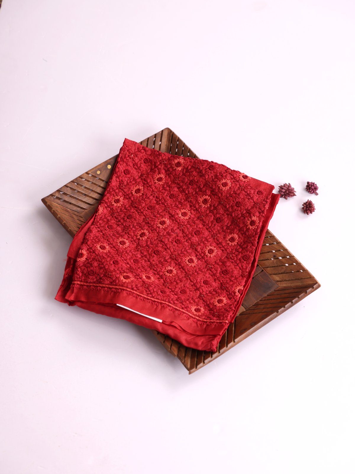 Red Embroidered Tussar Silk Blouse