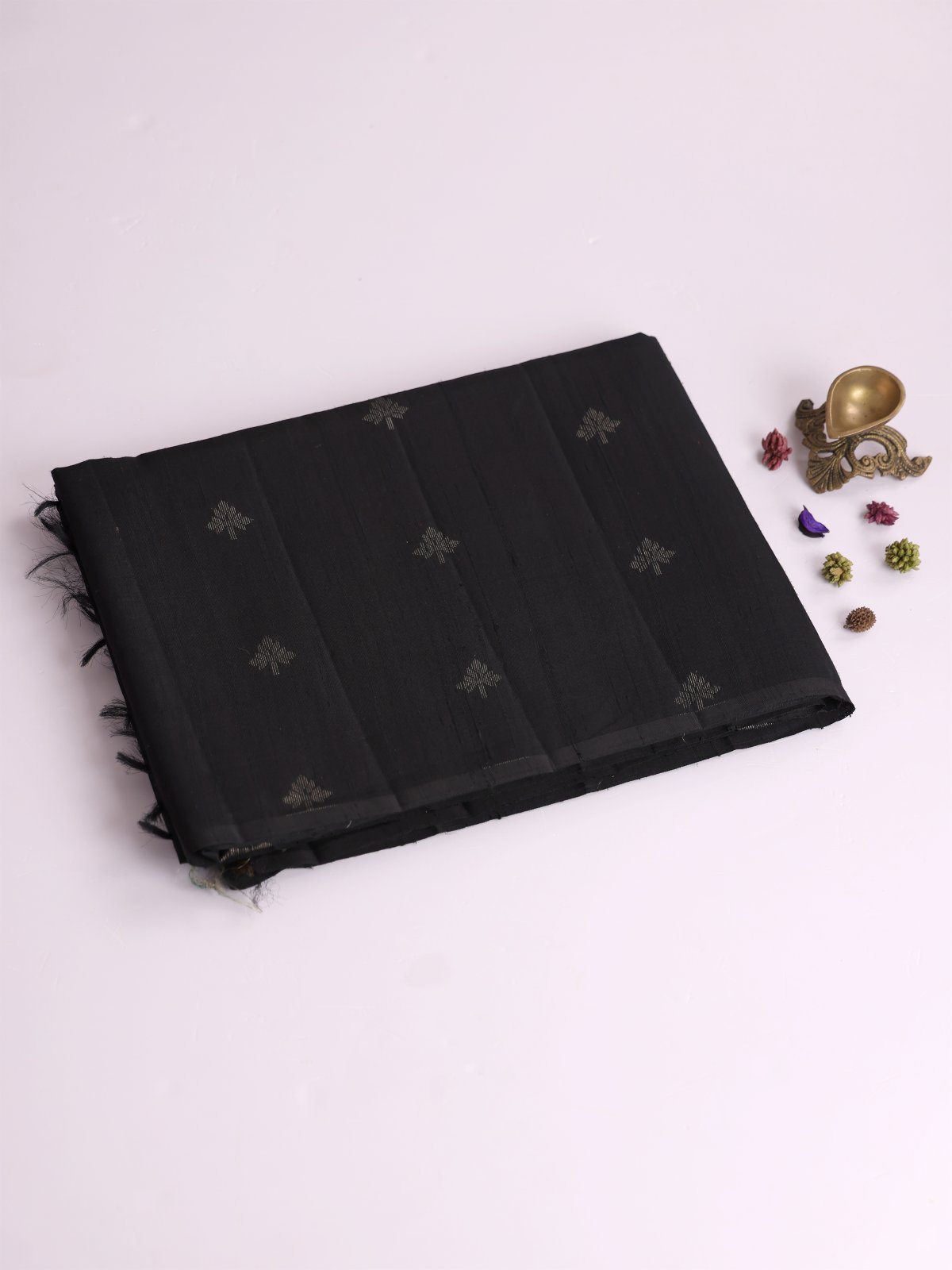 Black Raw Silk Saree With Kalamkari Blouse