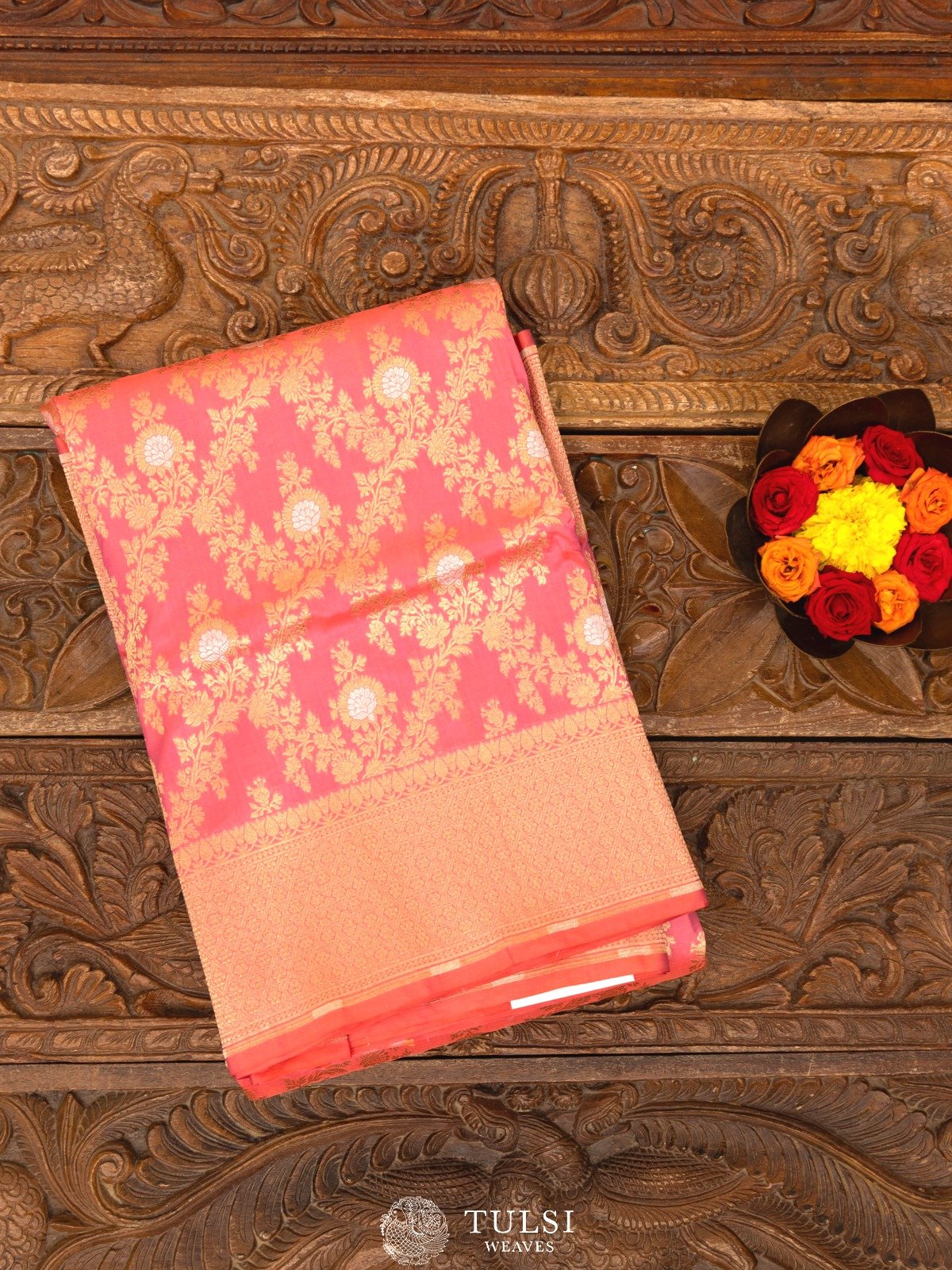 Rose Pink Banaras Silk Saree