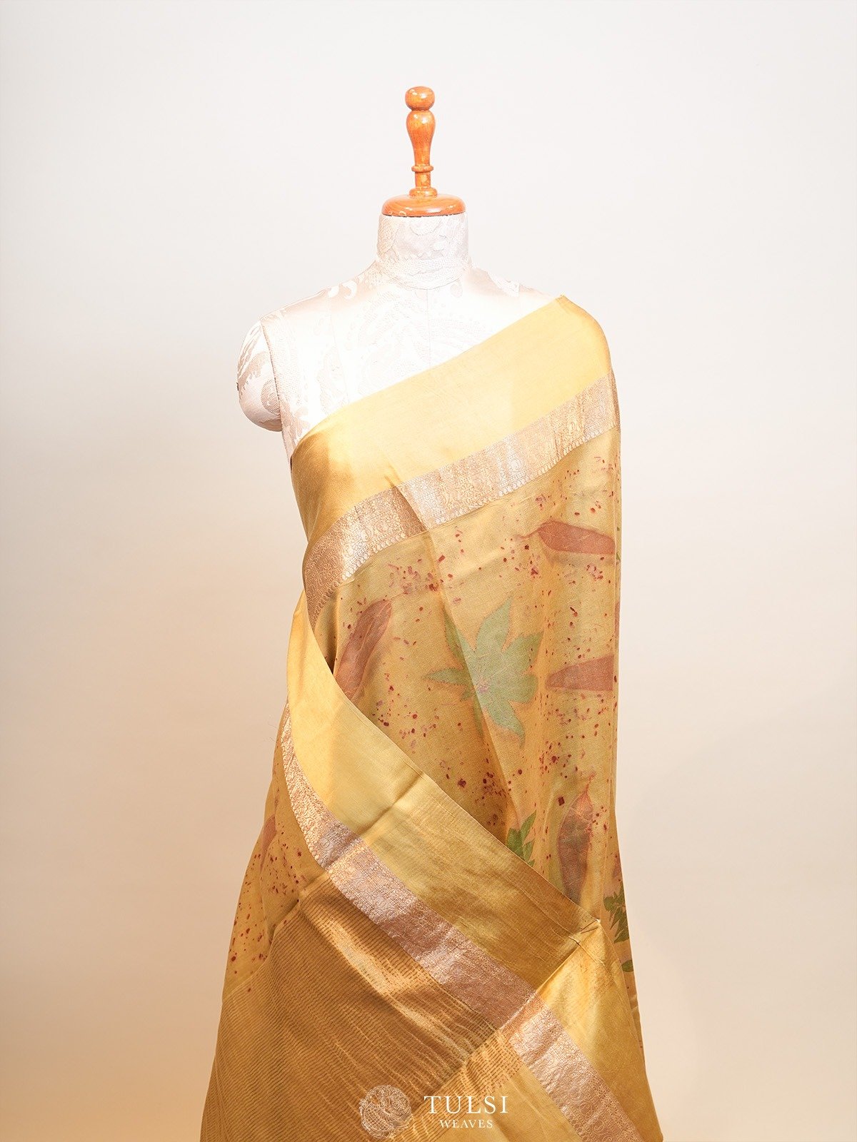 Dusty Mustard Eco Printed Silk Saree